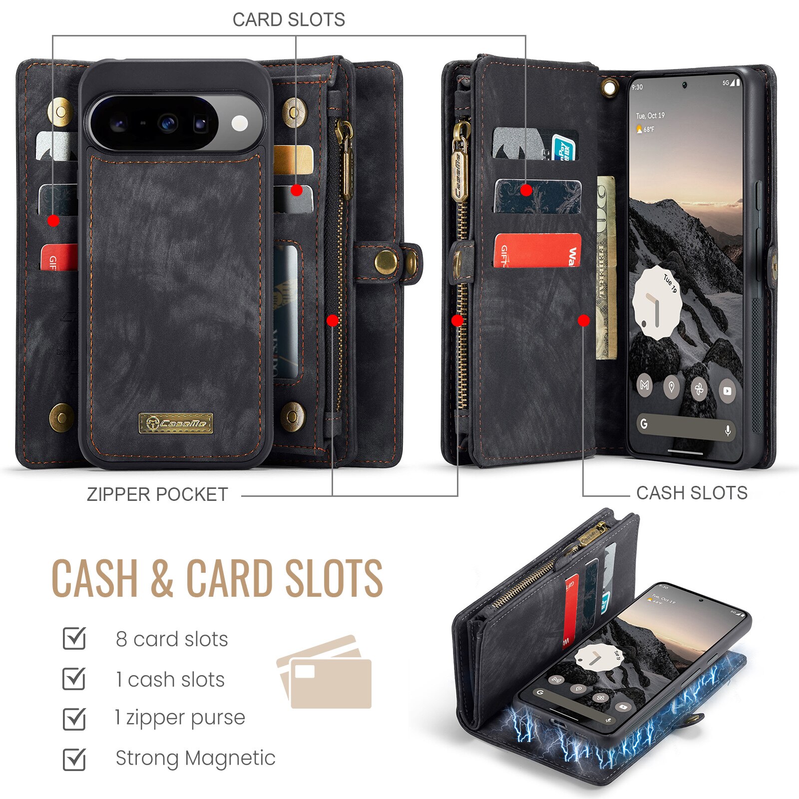 Étui portefeuille multi-cartes Google Pixel 10 Pro, Gris