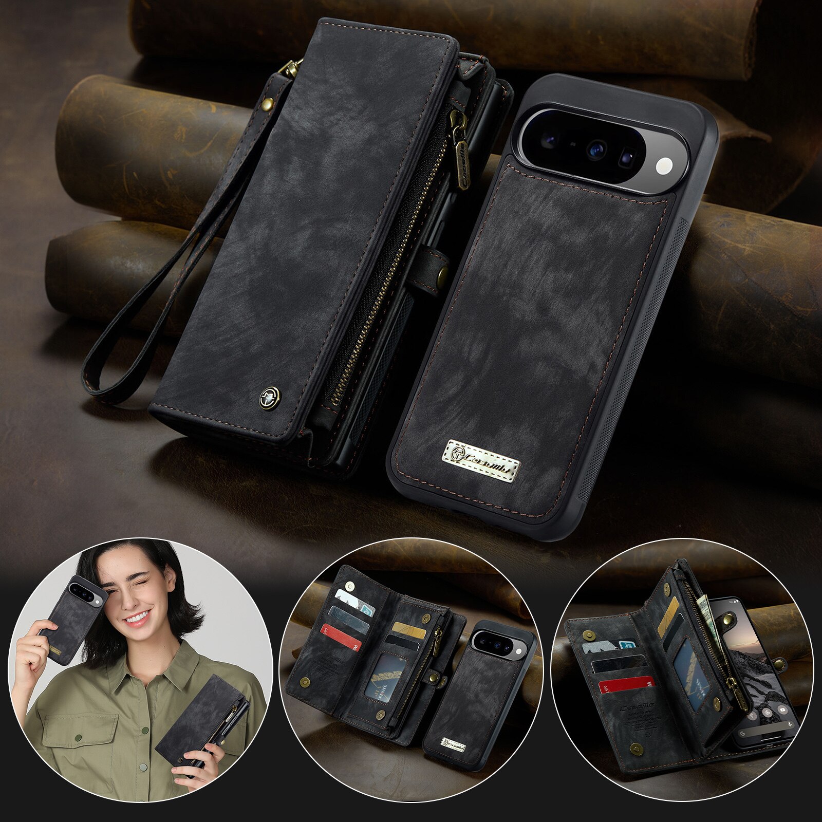 Étui portefeuille multi-cartes Google Pixel 10 Pro, Gris