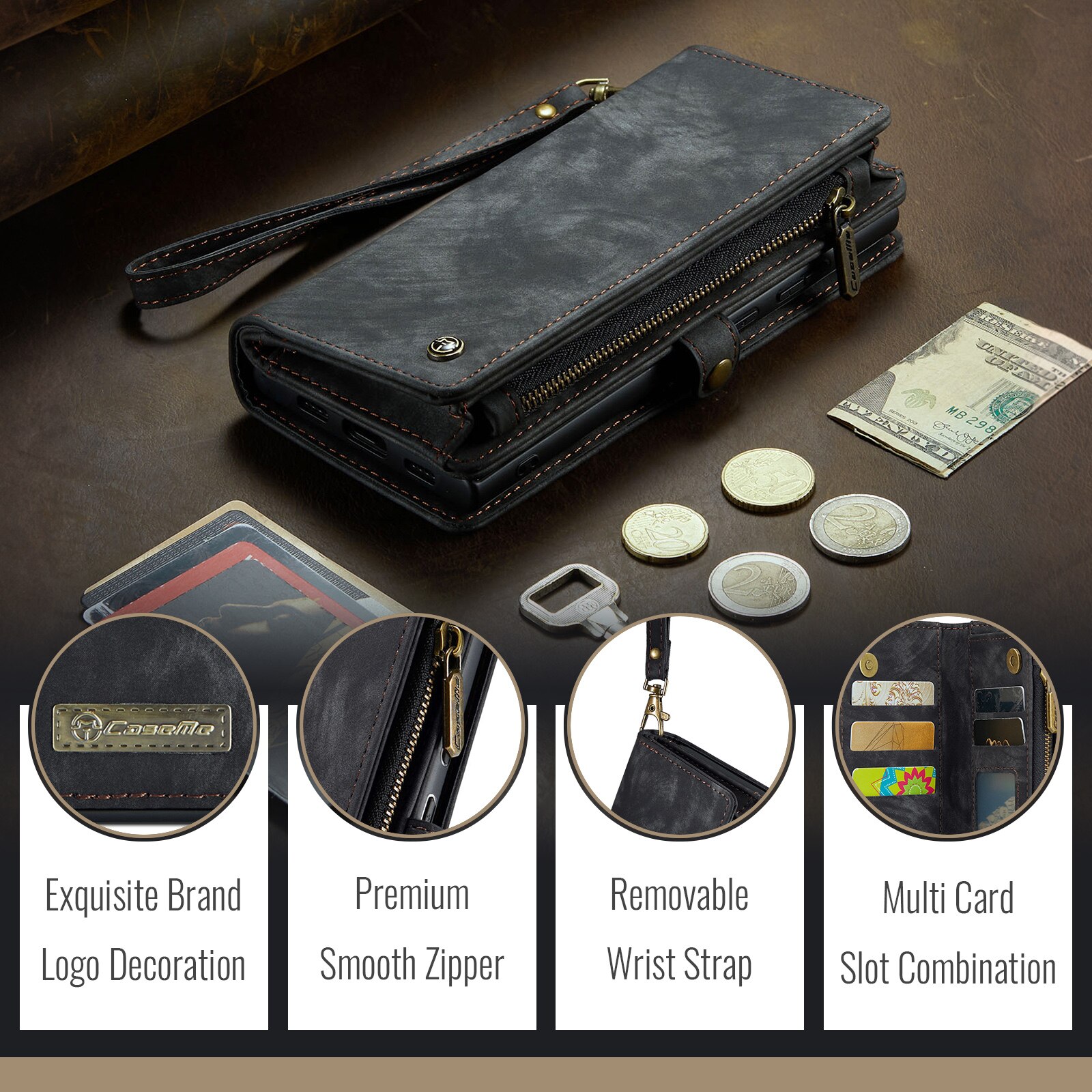Étui portefeuille multi-cartes Google Pixel 10 Pro, Gris