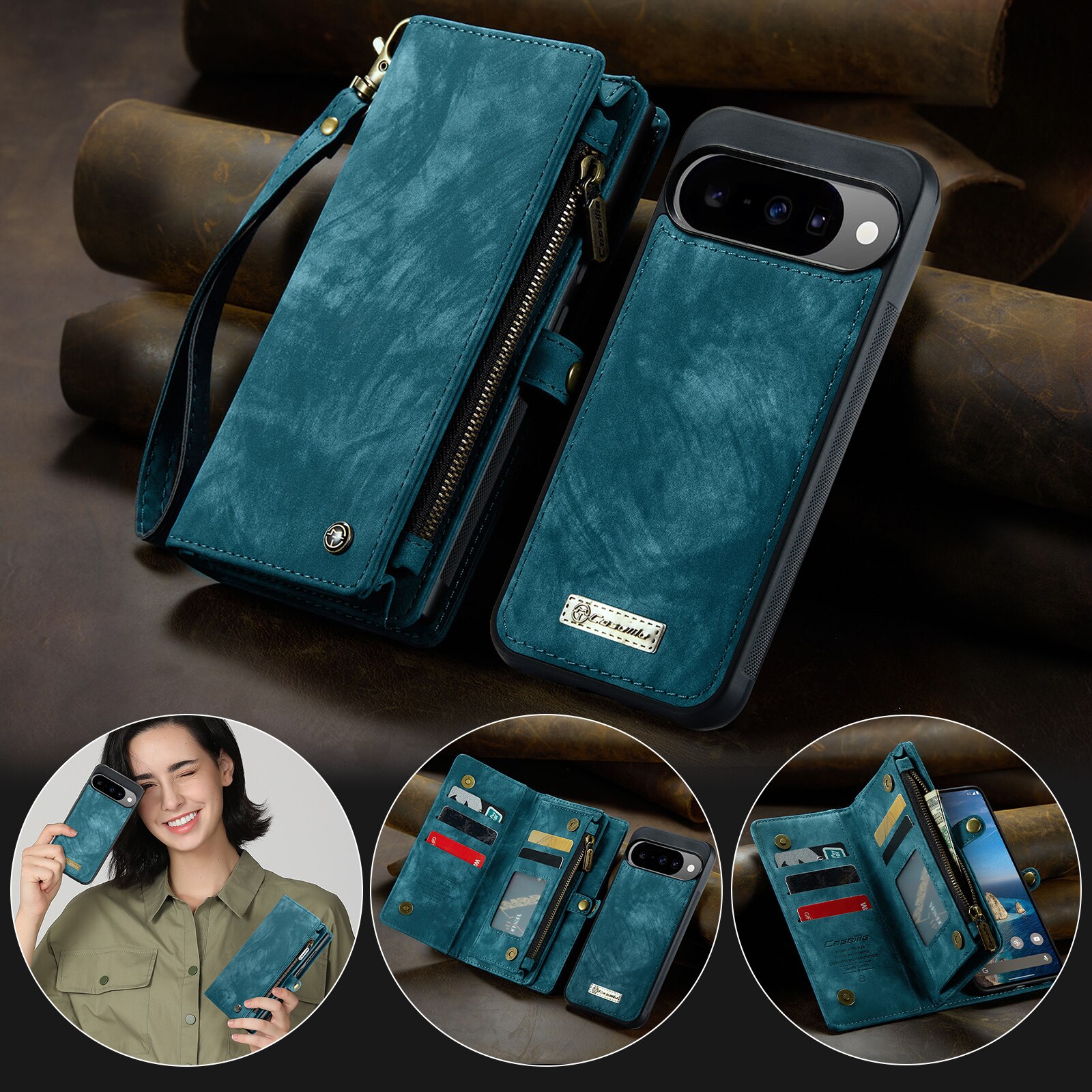 Étui portefeuille multi-cartes Google Pixel 10 Pro, Bleu