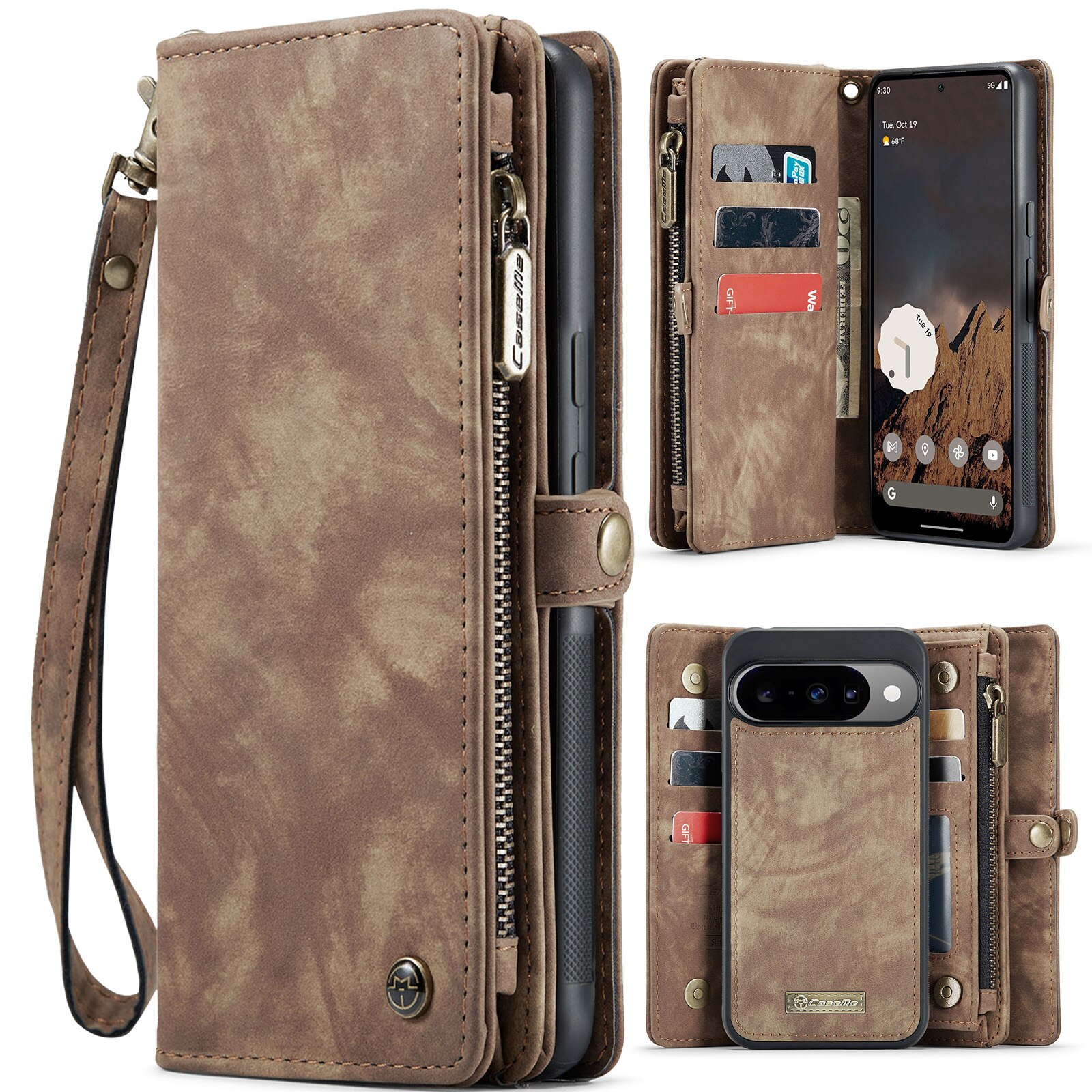 Étui portefeuille multi-cartes Google Pixel 10, Marron