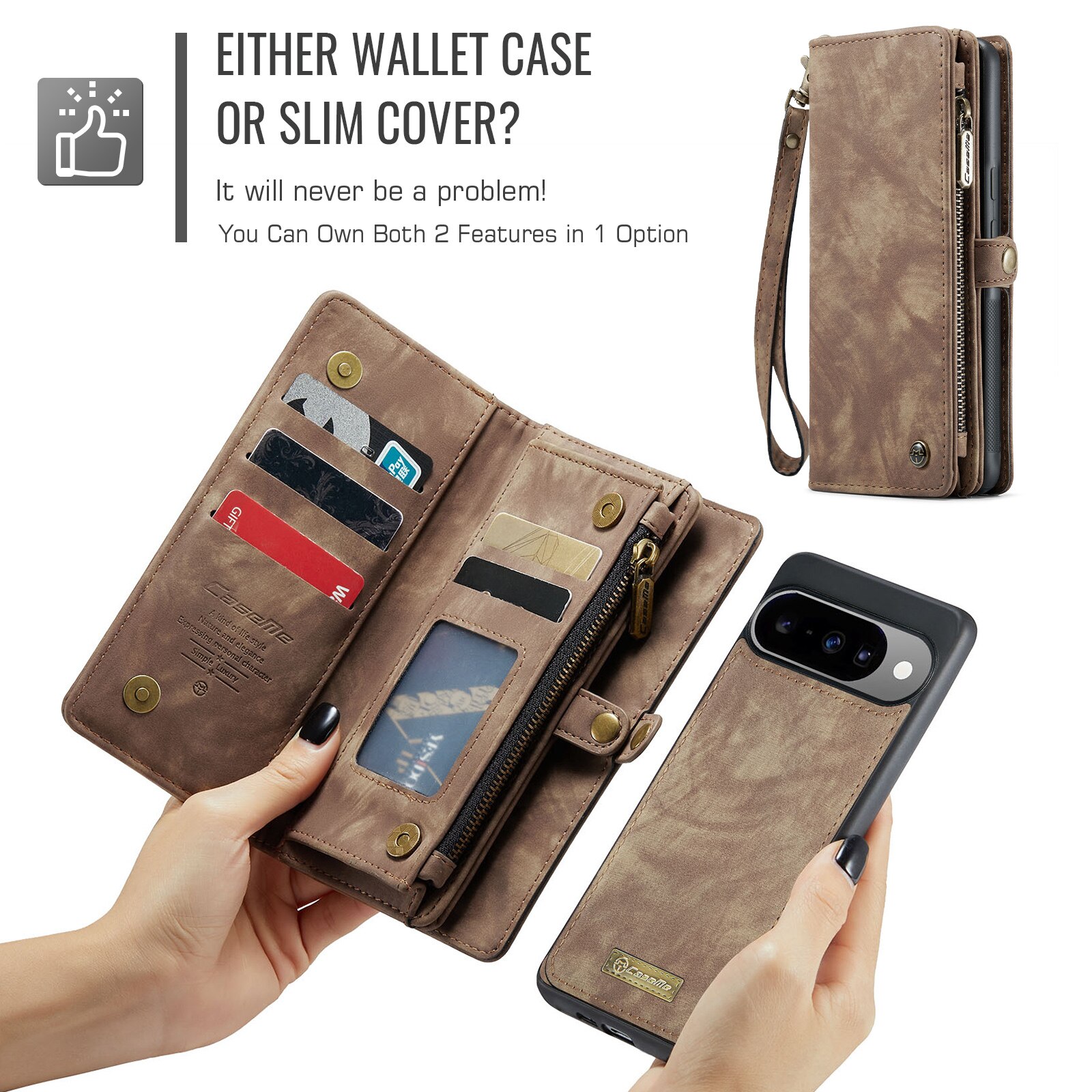 Étui portefeuille multi-cartes Google Pixel 10, Marron