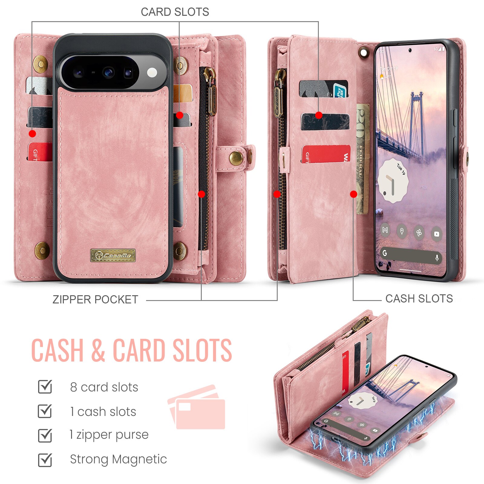 Étui portefeuille multi-cartes Google Pixel 10, Rose