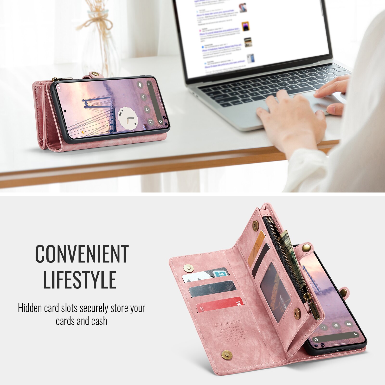 Étui portefeuille multi-cartes Google Pixel 10, Rose
