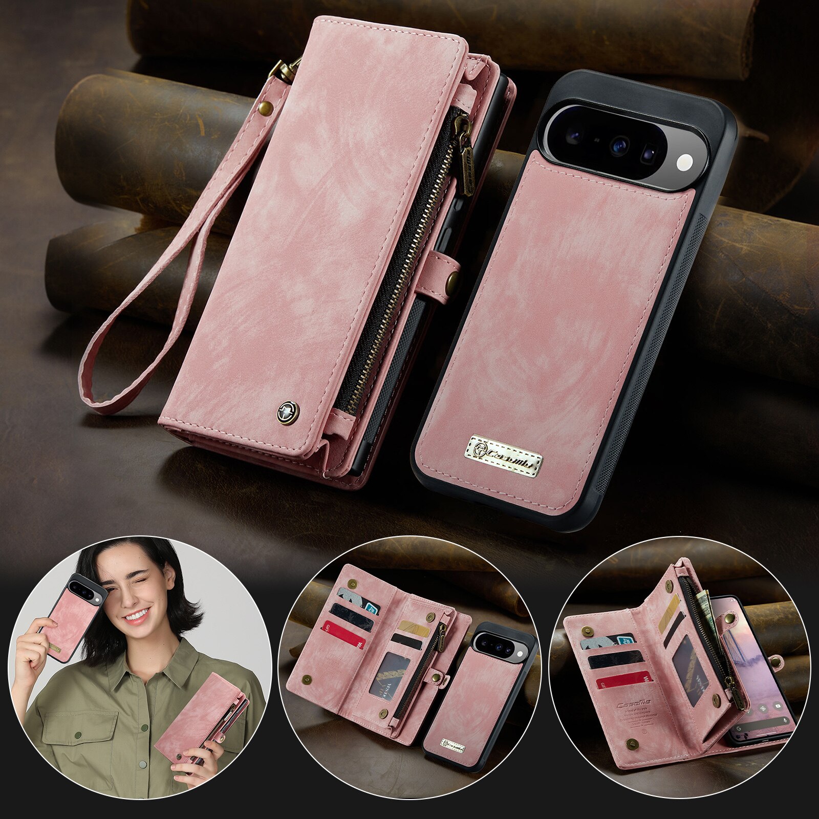 Étui portefeuille multi-cartes Google Pixel 10, Rose