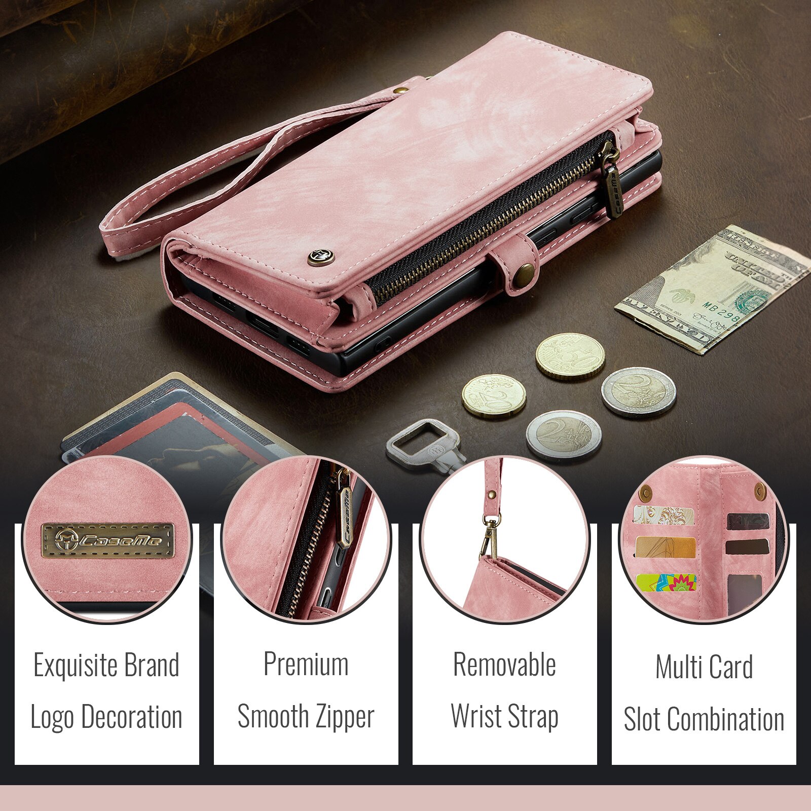 Étui portefeuille multi-cartes Google Pixel 10, Rose