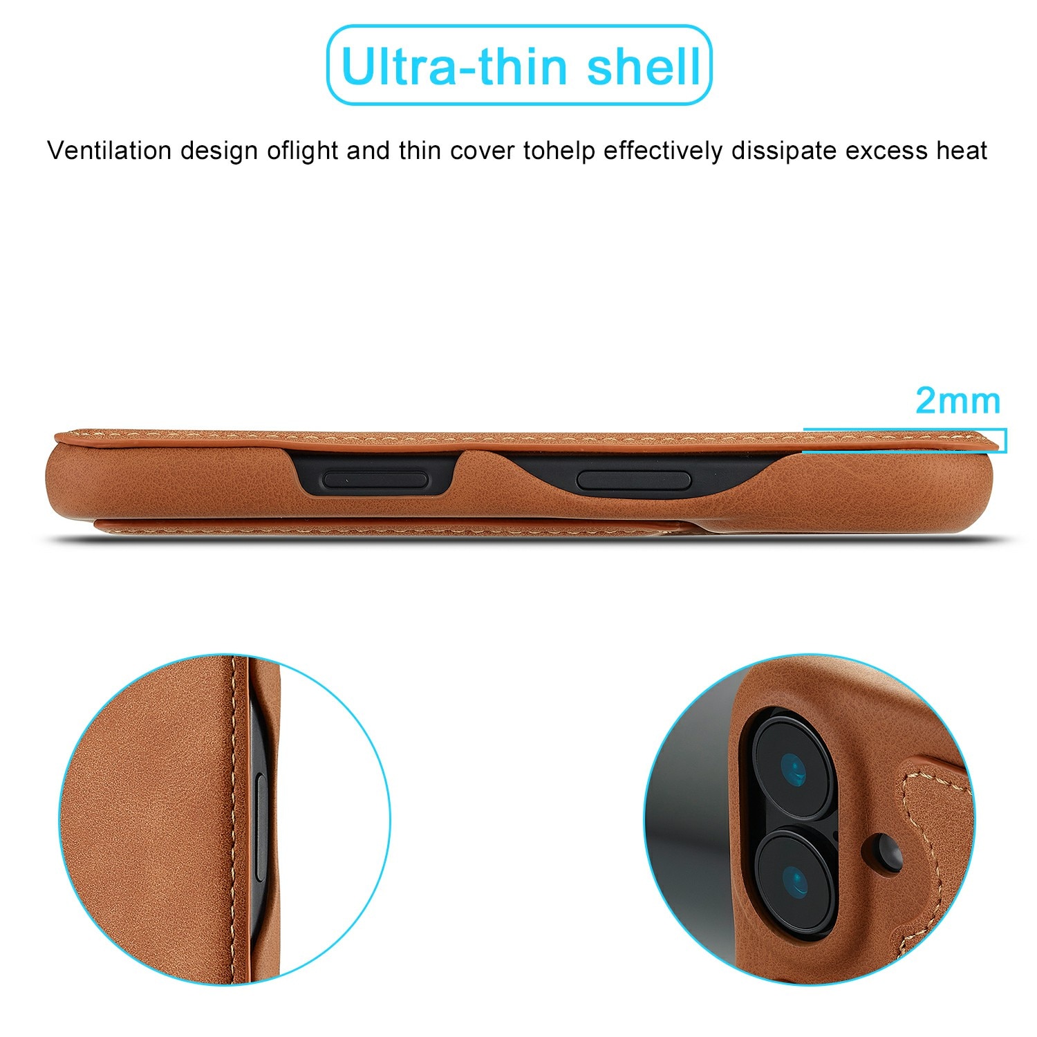 Étui portefeuille mince iPhone 17, Cognac