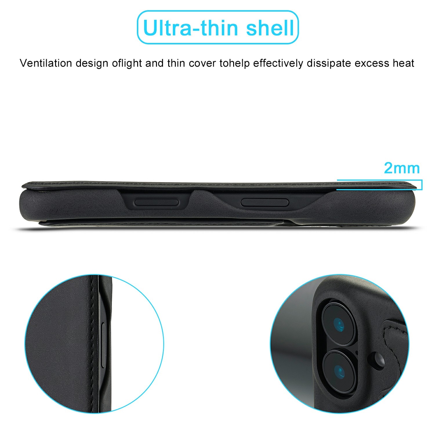 Étui portefeuille mince iPhone 17, noir