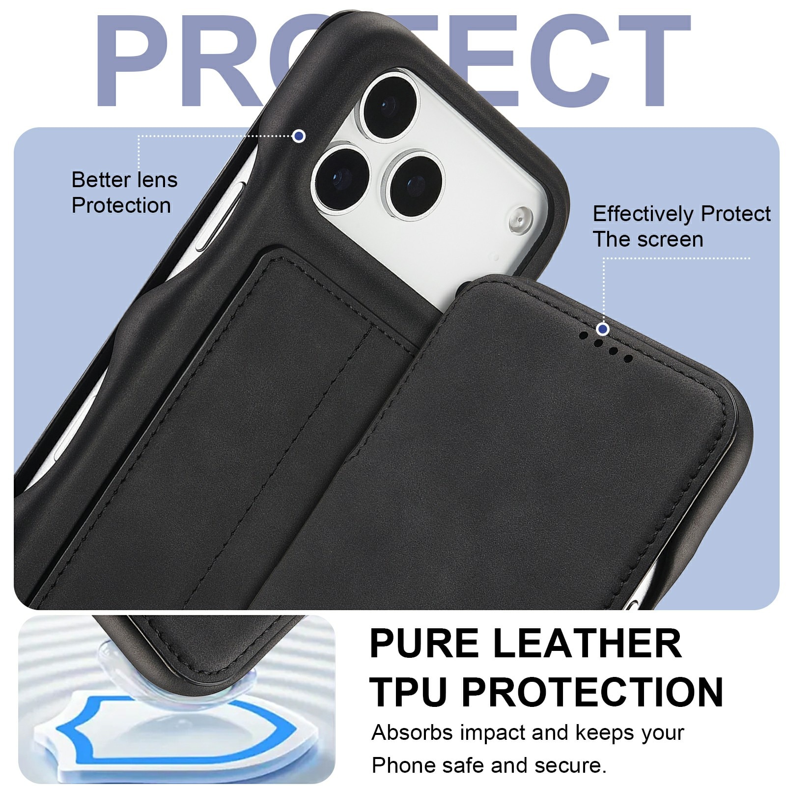 Étui portefeuille mince iPhone 17 Pro, Noir