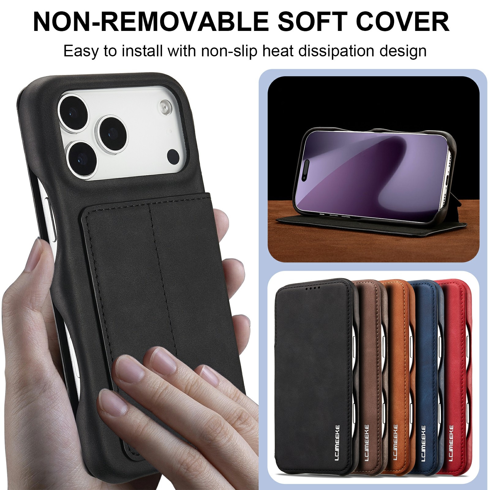 Étui portefeuille mince iPhone 17 Pro, Noir