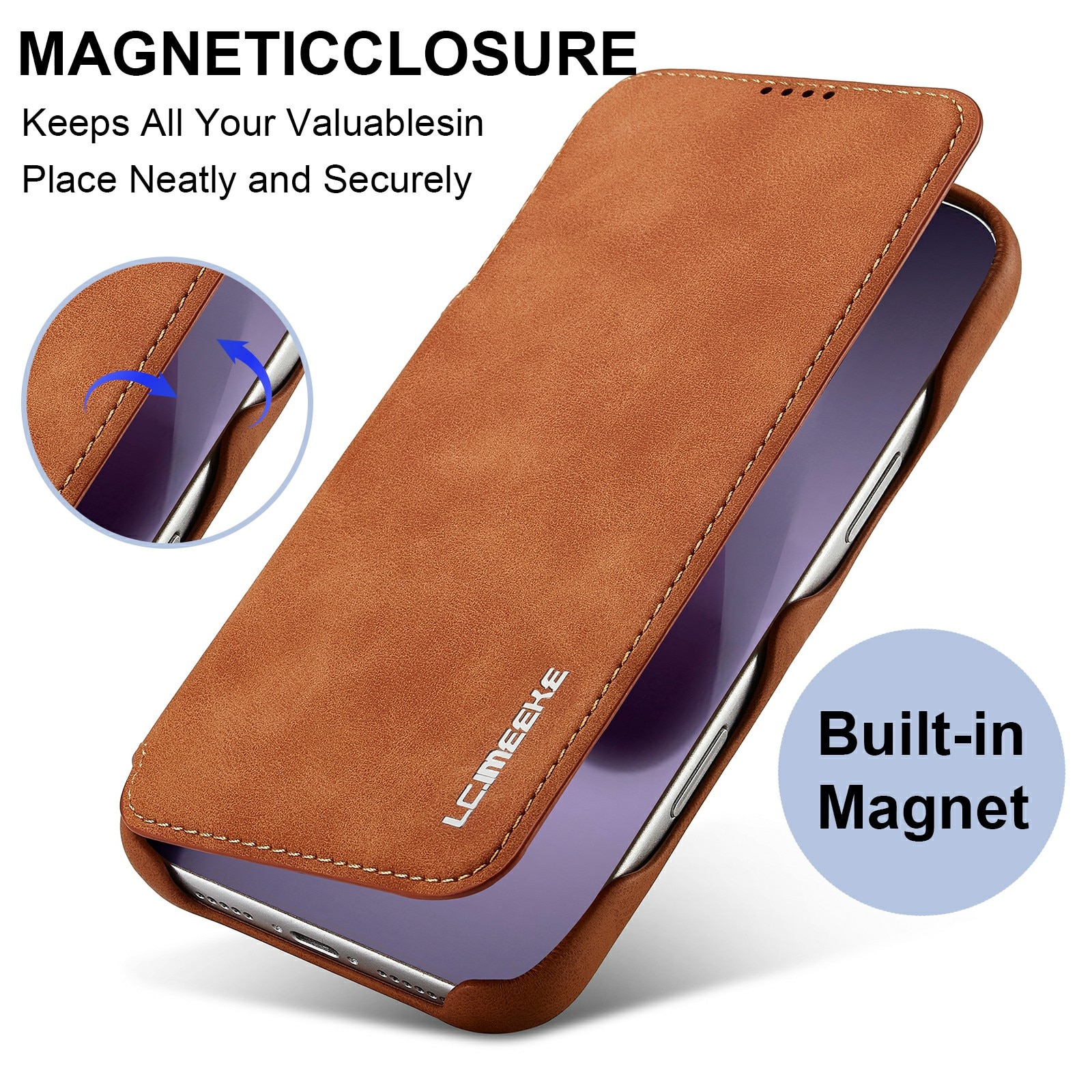 Étui portefeuille mince iPhone 17 Pro, Cognac