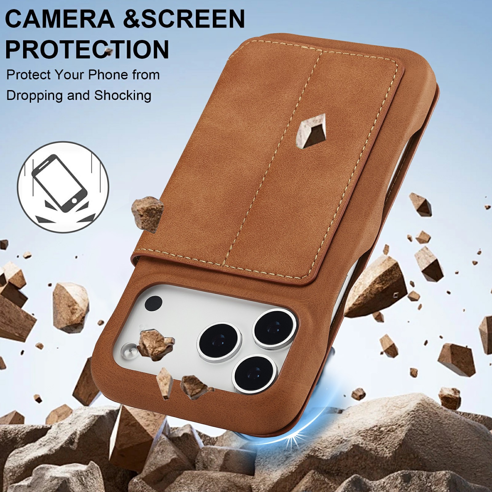 Étui portefeuille mince iPhone 17 Pro, Cognac
