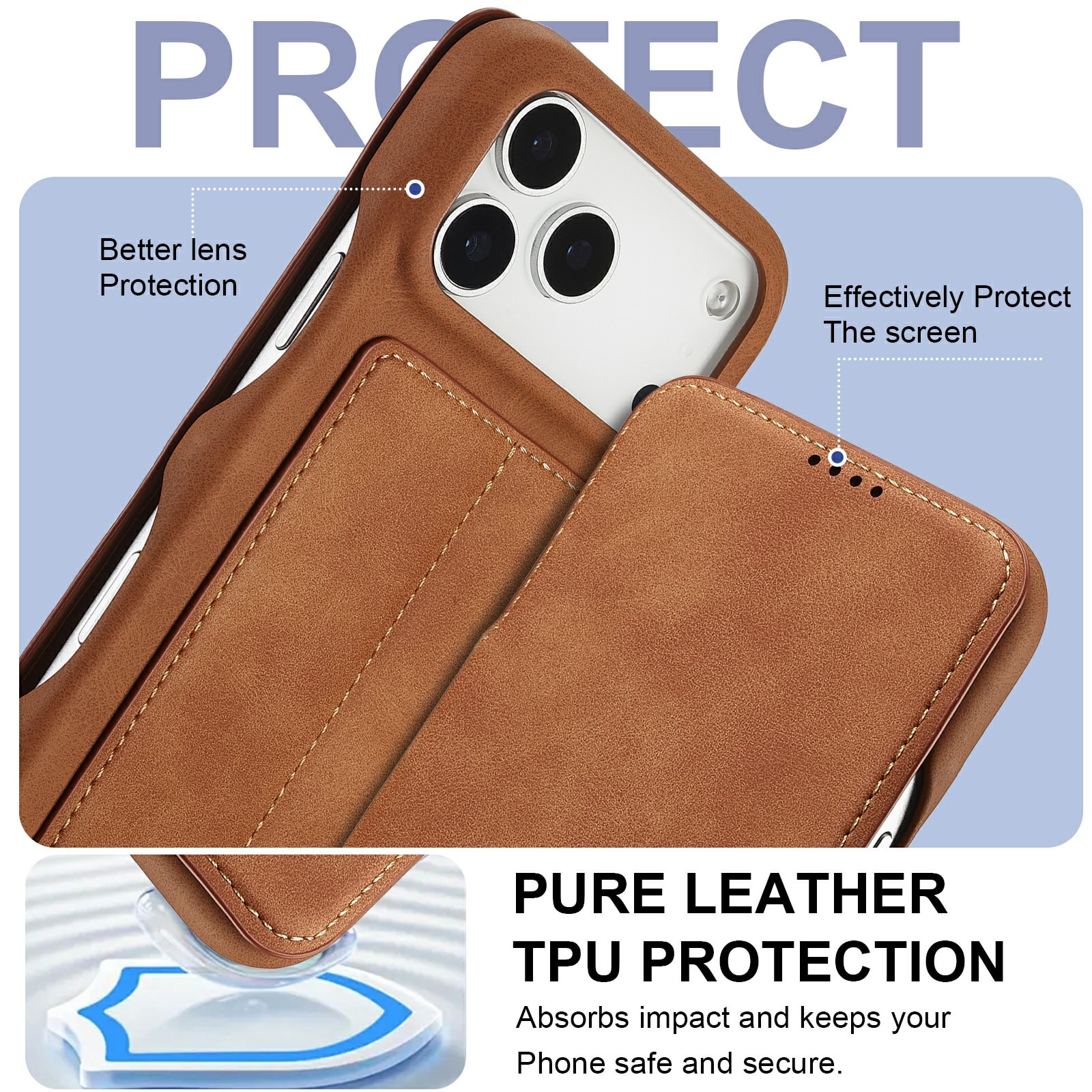 Étui portefeuille mince iPhone 17 Pro, Cognac