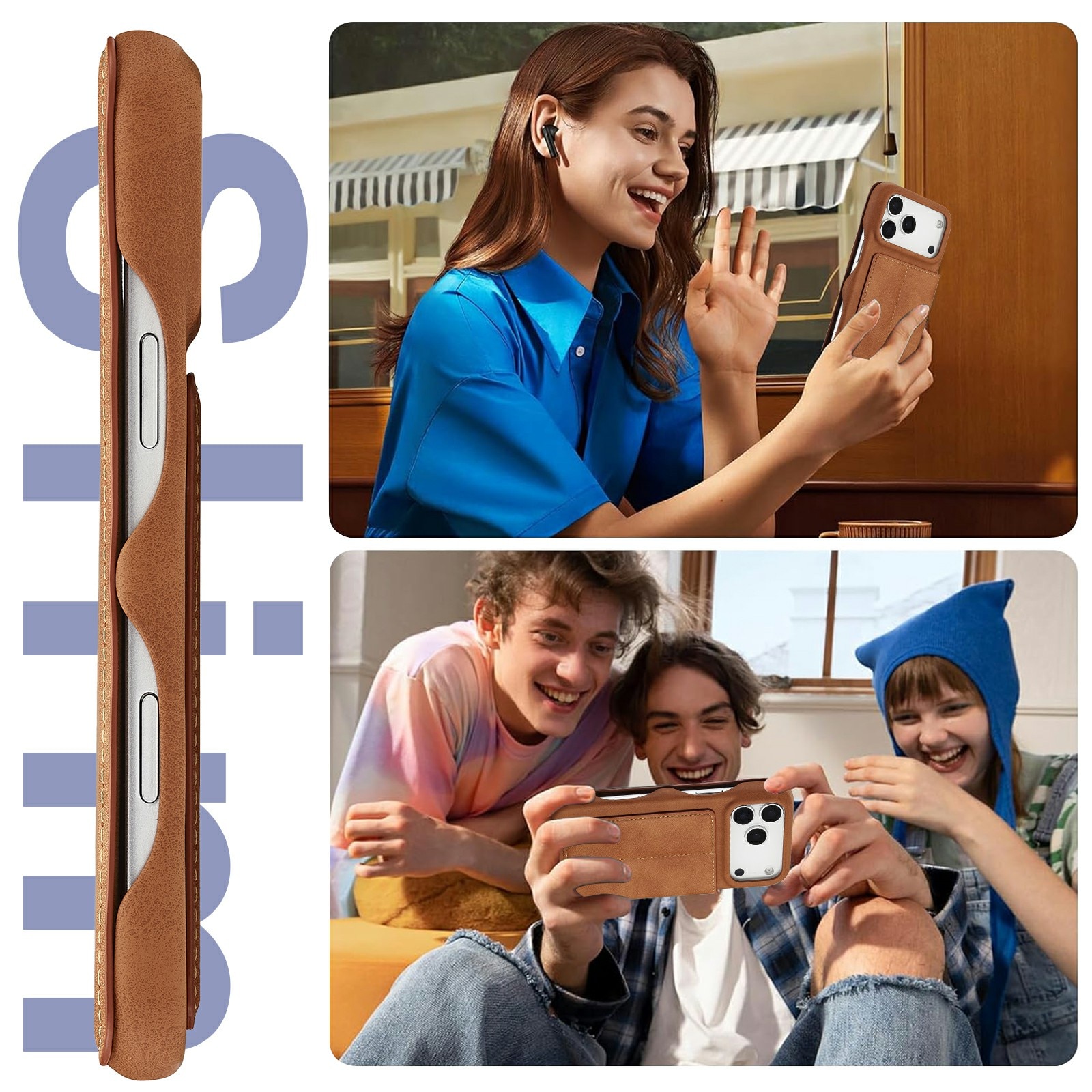 Étui portefeuille mince iPhone 17 Pro, Cognac