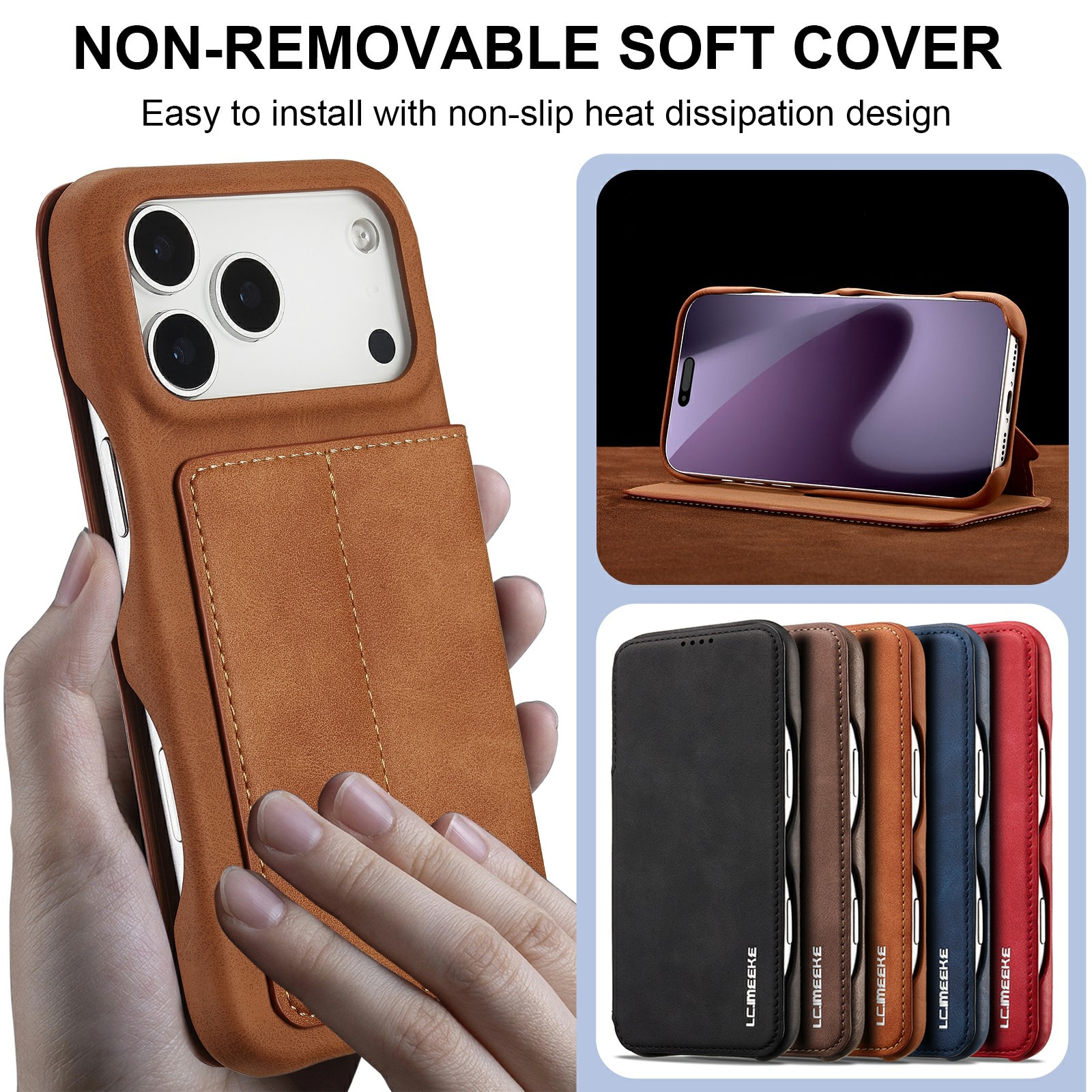 Étui portefeuille mince iPhone 17 Pro, Cognac