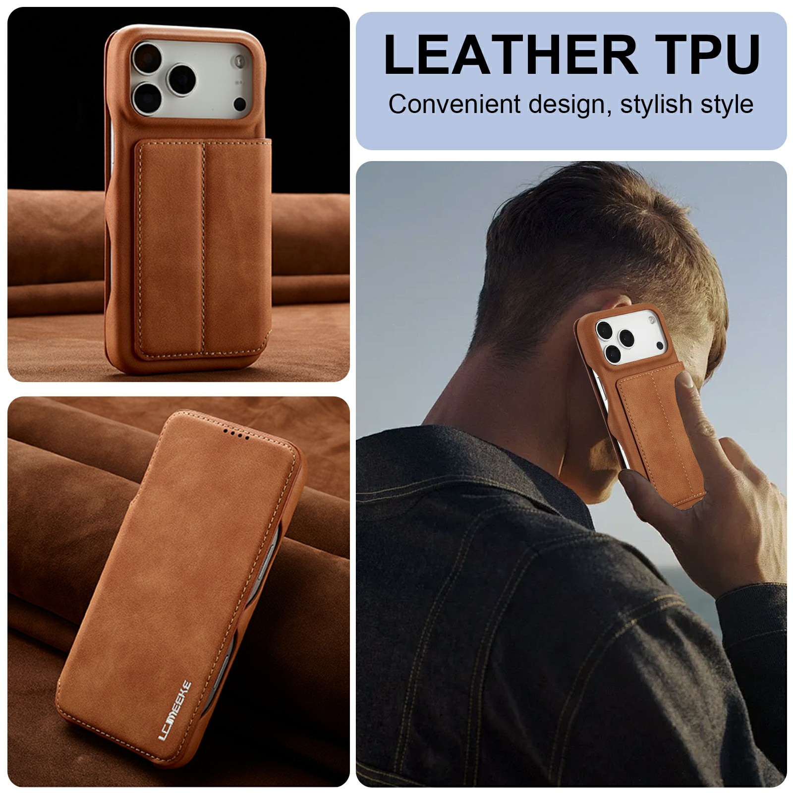 Étui portefeuille mince iPhone 17 Pro, Cognac