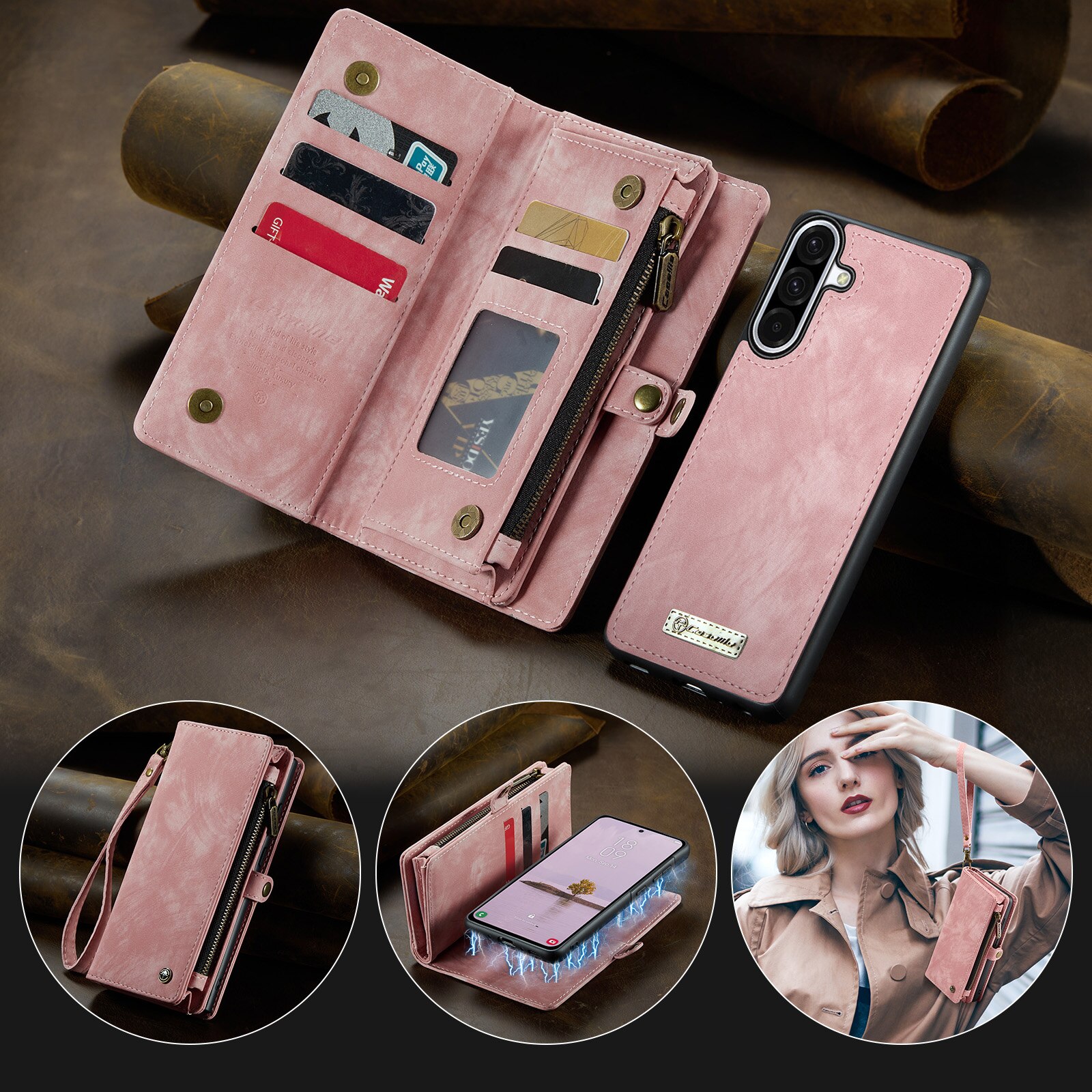 Étui portefeuille multi-cartes Samsung Galaxy A17, Rose