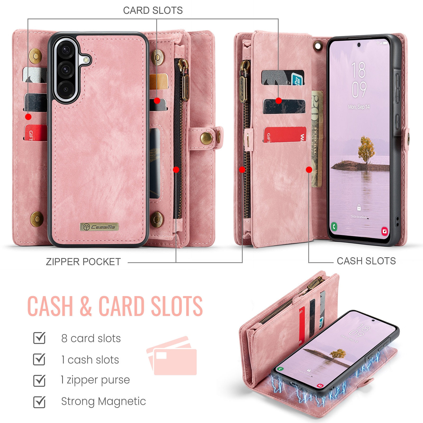 Étui portefeuille multi-cartes Samsung Galaxy A17, Rose