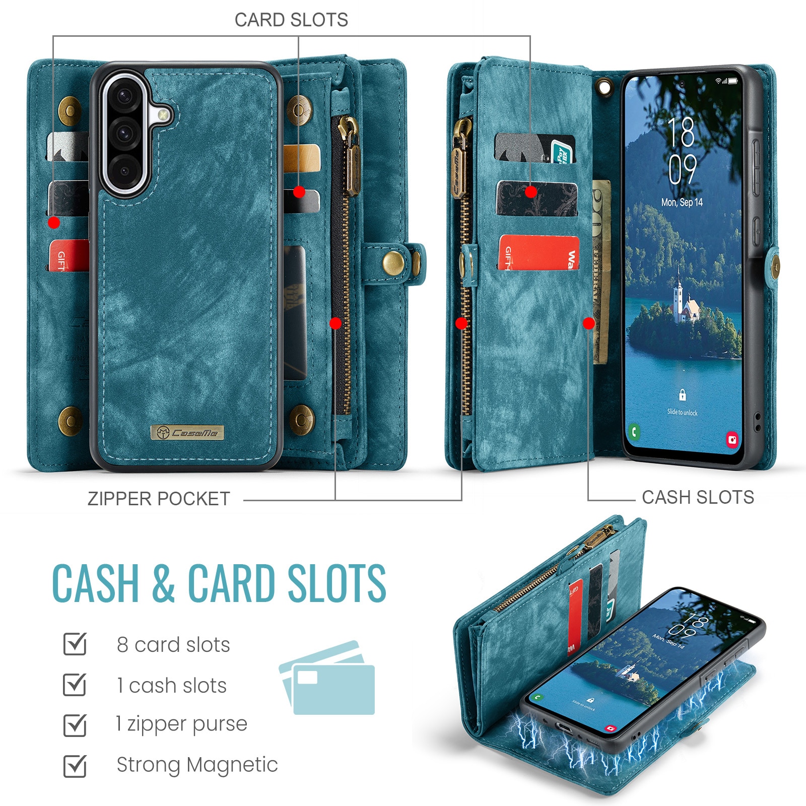 Étui portefeuille multi-cartes Samsung Galaxy A17, Bleu