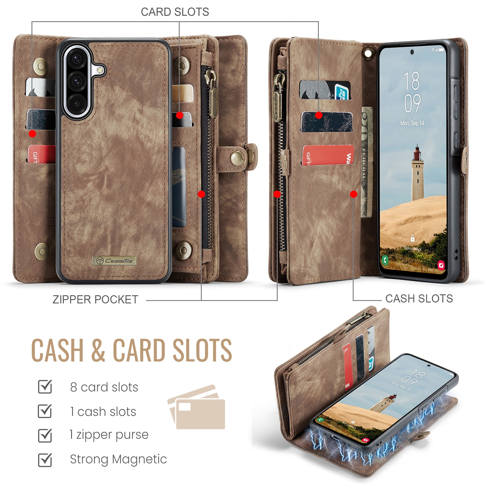 Étui portefeuille multi-cartes Samsung Galaxy A17, Marron
