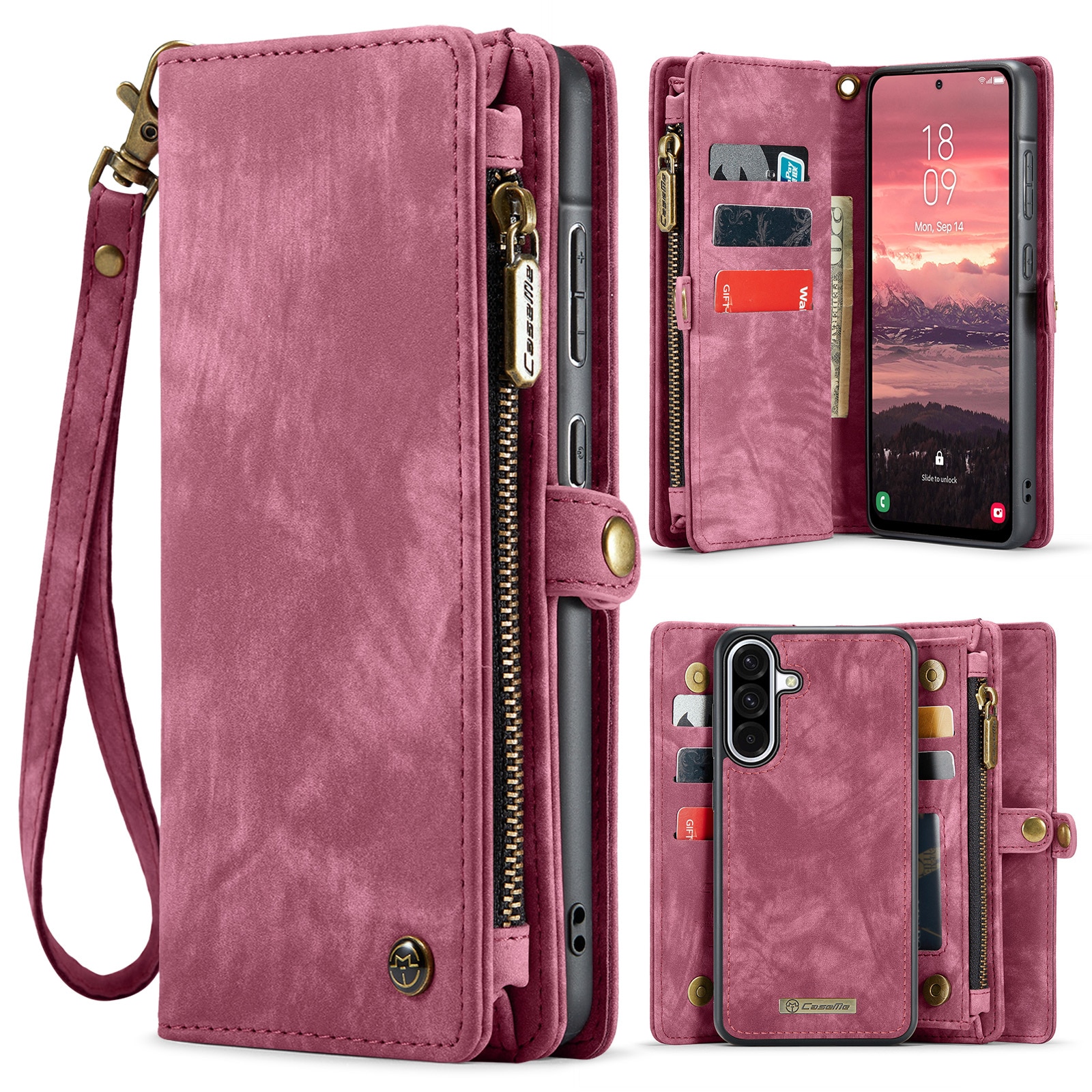 Étui portefeuille multi-cartes Samsung Galaxy A17, Rouge