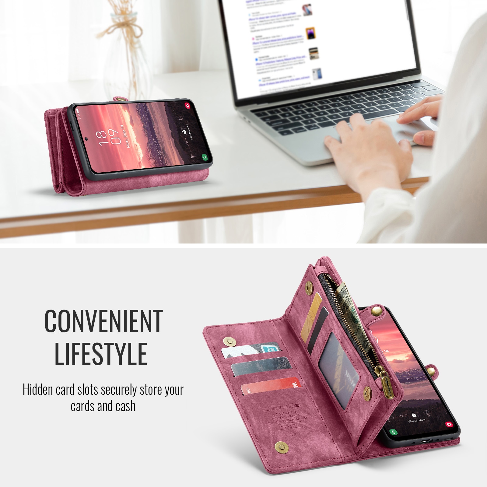 Étui portefeuille multi-cartes Samsung Galaxy A17, Rouge
