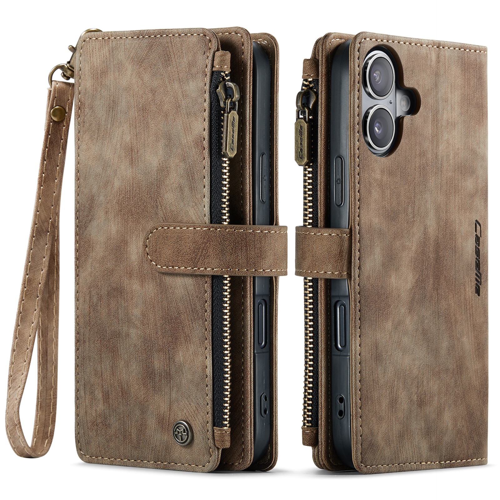 Étui portefeuille à glissière iPhone 17, Marron