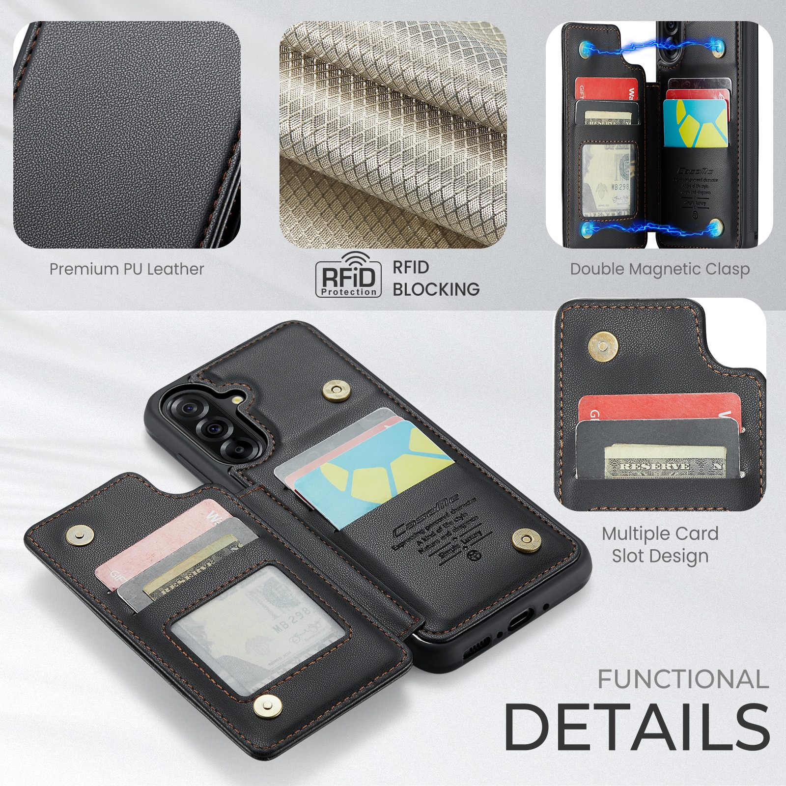 Coque porte-cartes anti-RFID Samsung Galaxy A17, noir