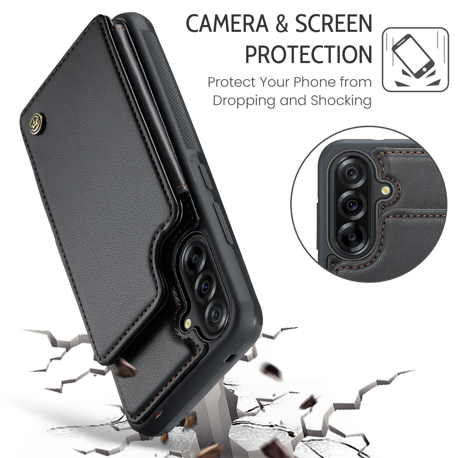 Coque porte-cartes anti-RFID Samsung Galaxy A17, noir