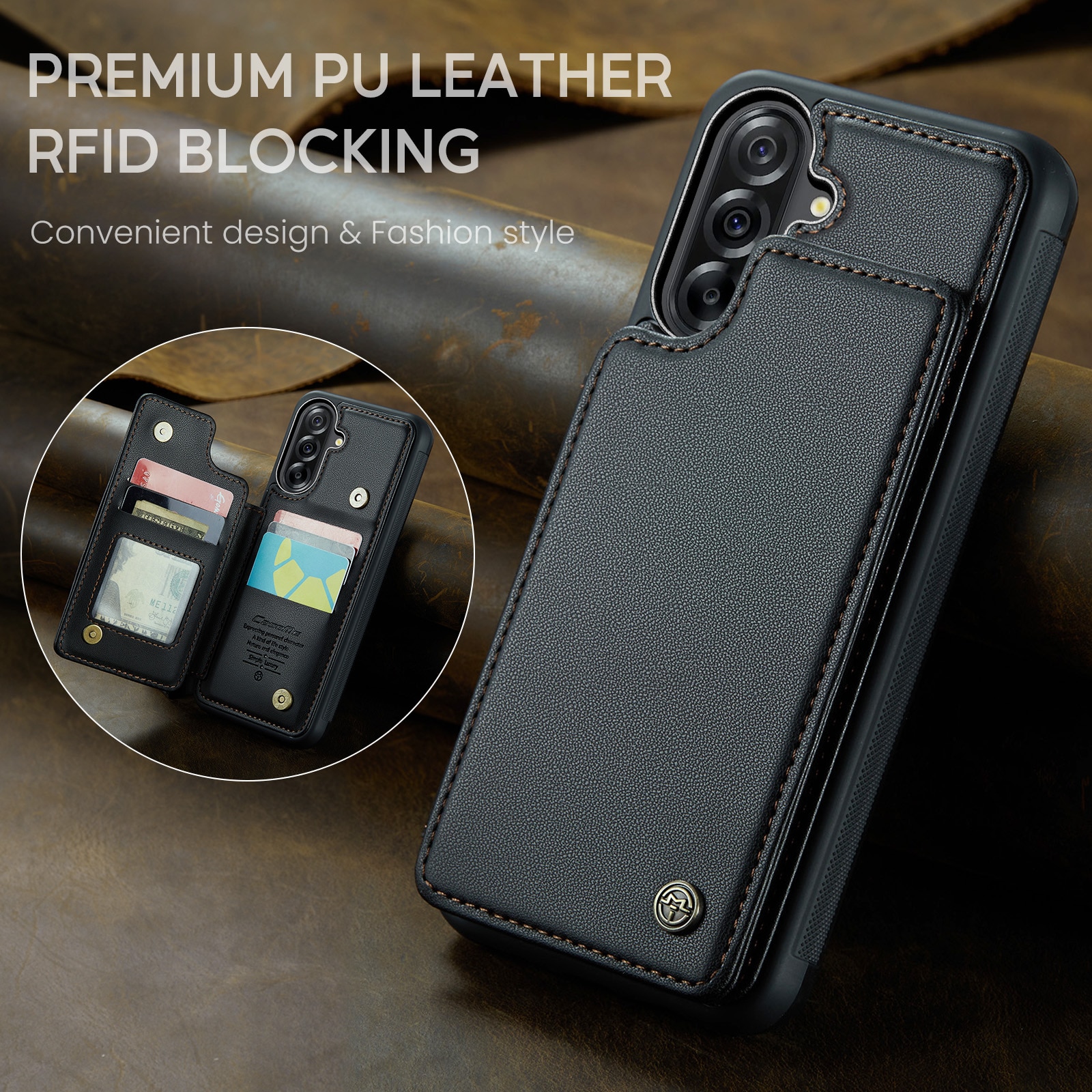 Coque porte-cartes anti-RFID Samsung Galaxy A17, noir