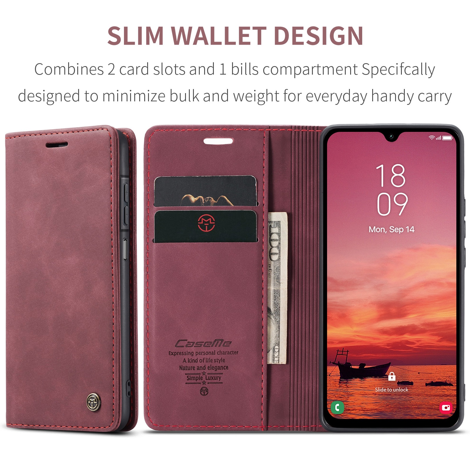 Étui portefeuille mince Samsung Galaxy A17, Rouge