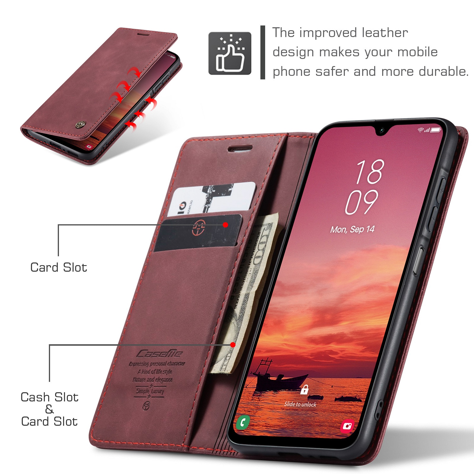 Étui portefeuille mince Samsung Galaxy A17, Rouge