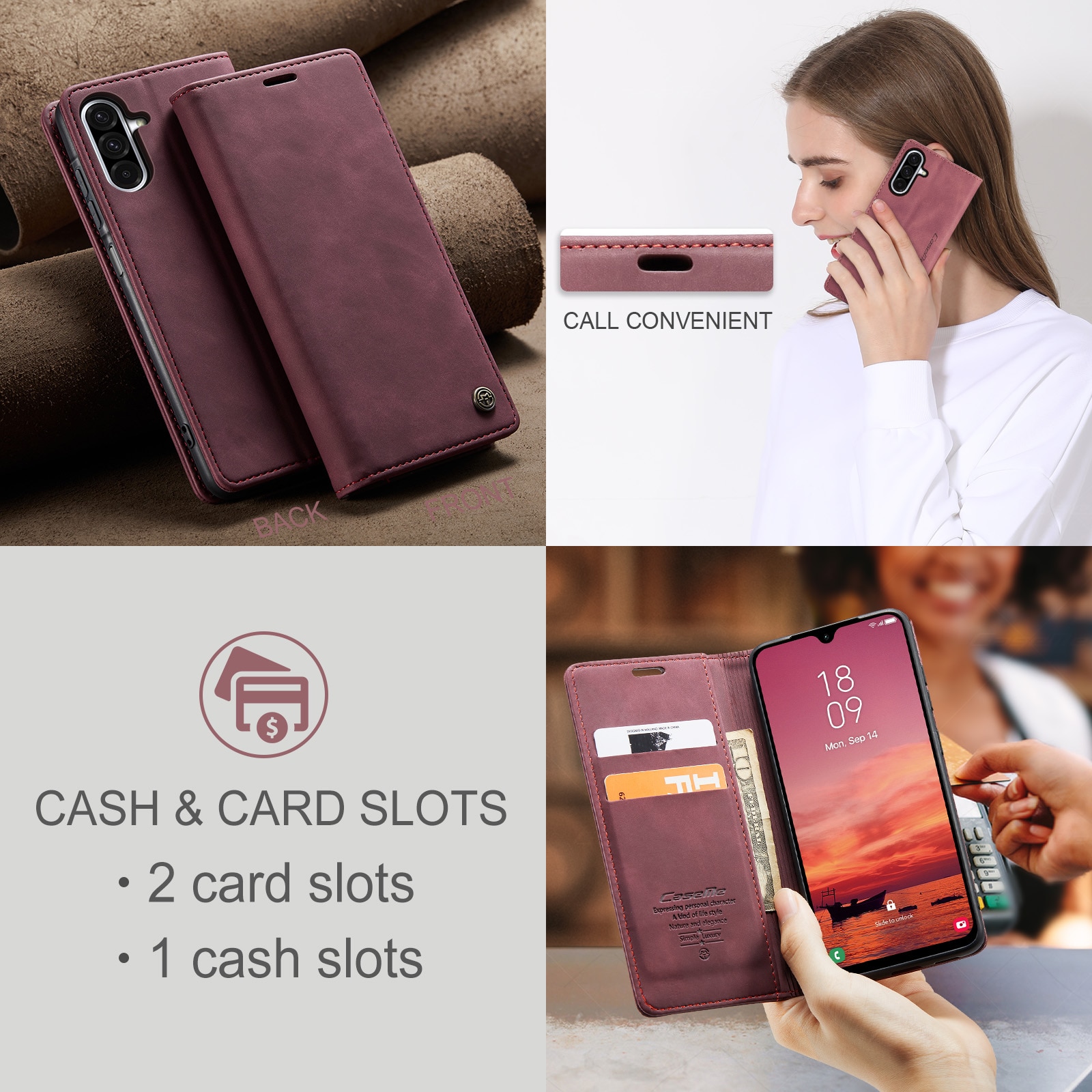 Étui portefeuille mince Samsung Galaxy A17, Rouge