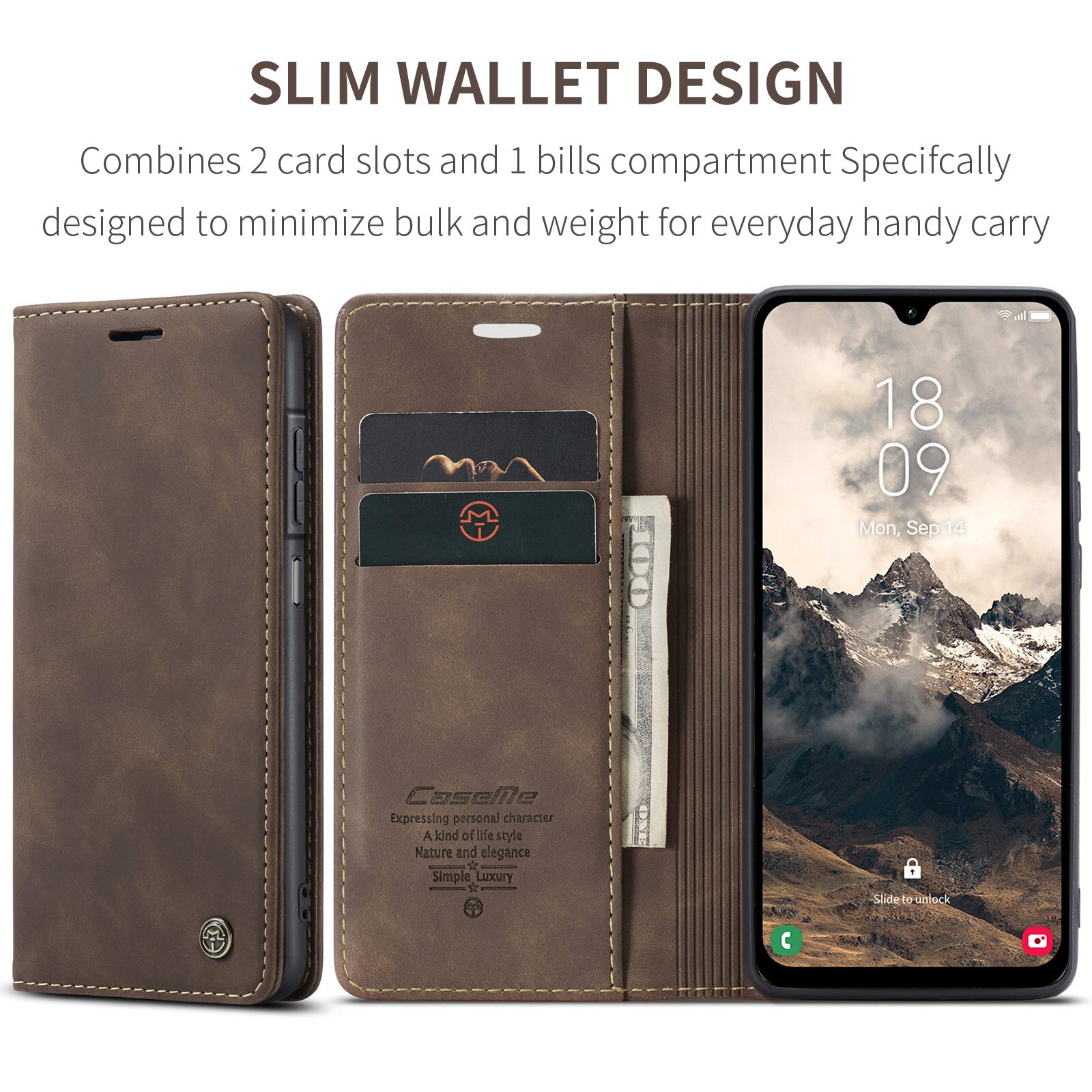 Étui portefeuille mince Samsung Galaxy A17, Marron
