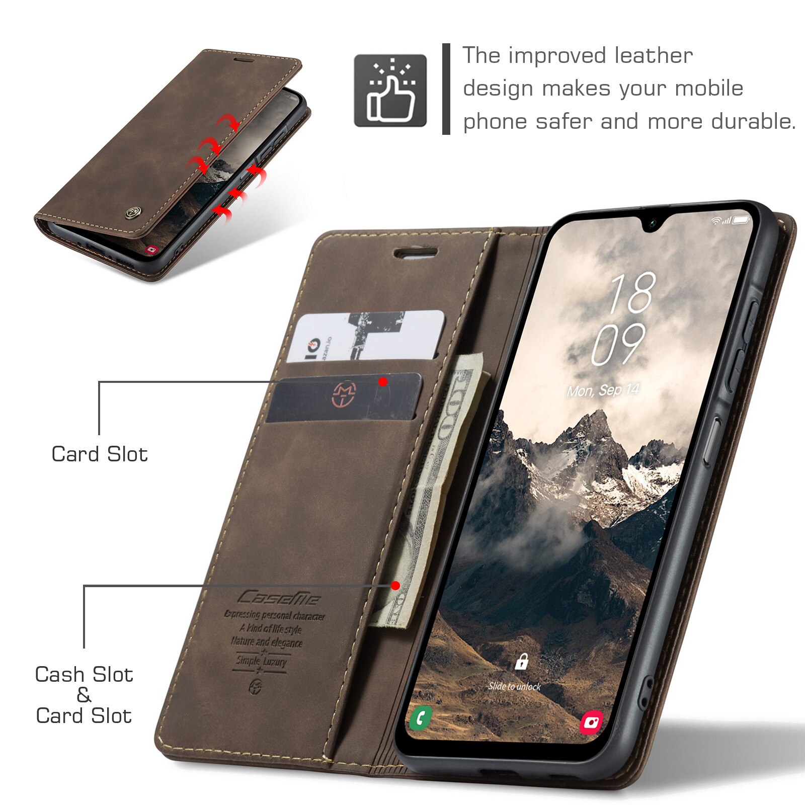 Étui portefeuille mince Samsung Galaxy A17, Marron