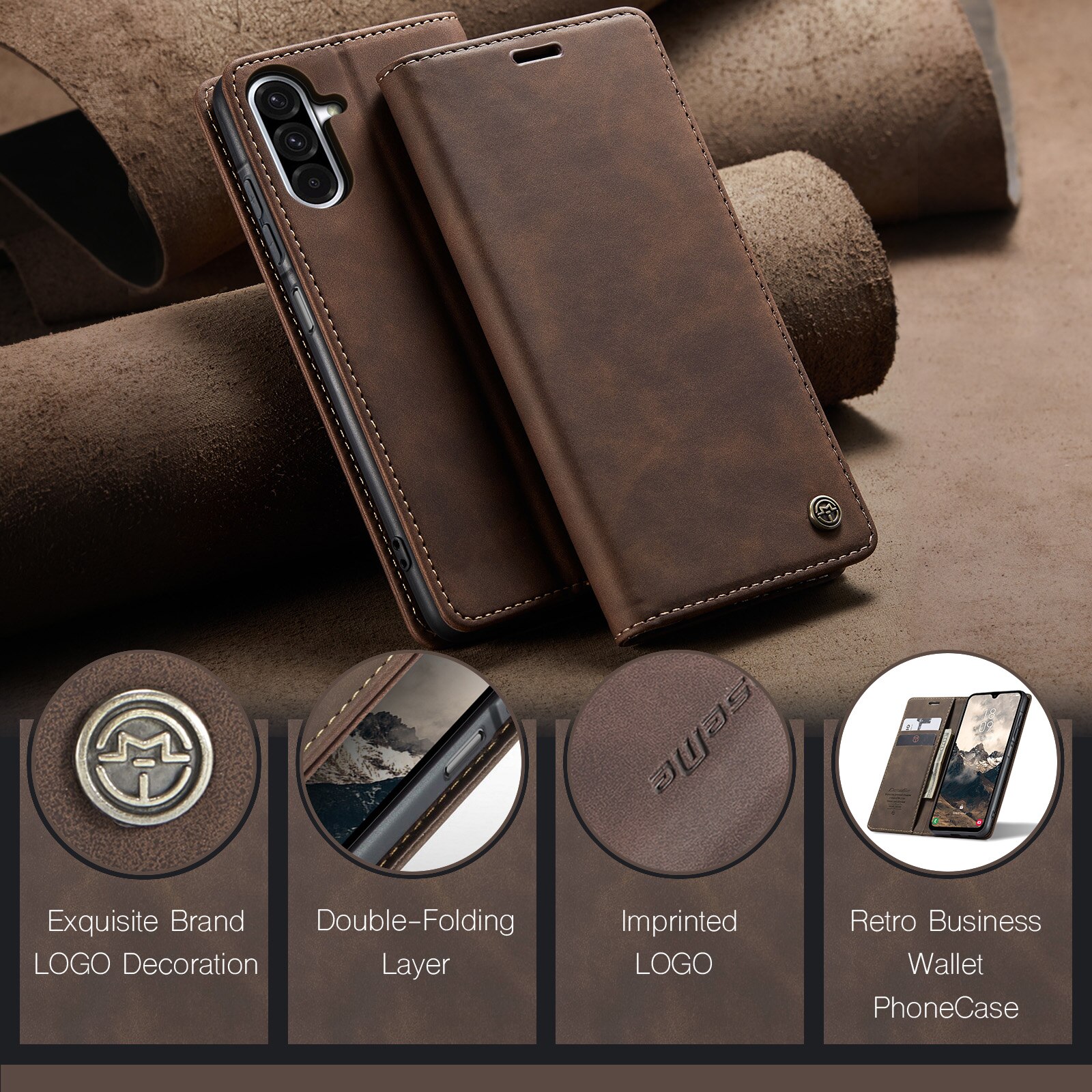 Étui portefeuille mince Samsung Galaxy A17, Marron