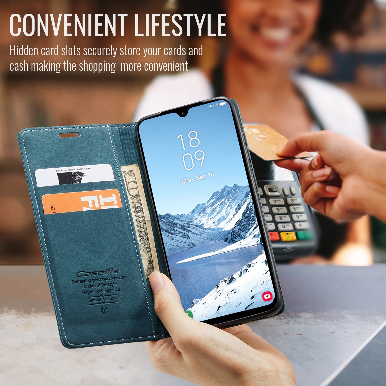 Étui portefeuille mince Samsung Galaxy A17, Bleu