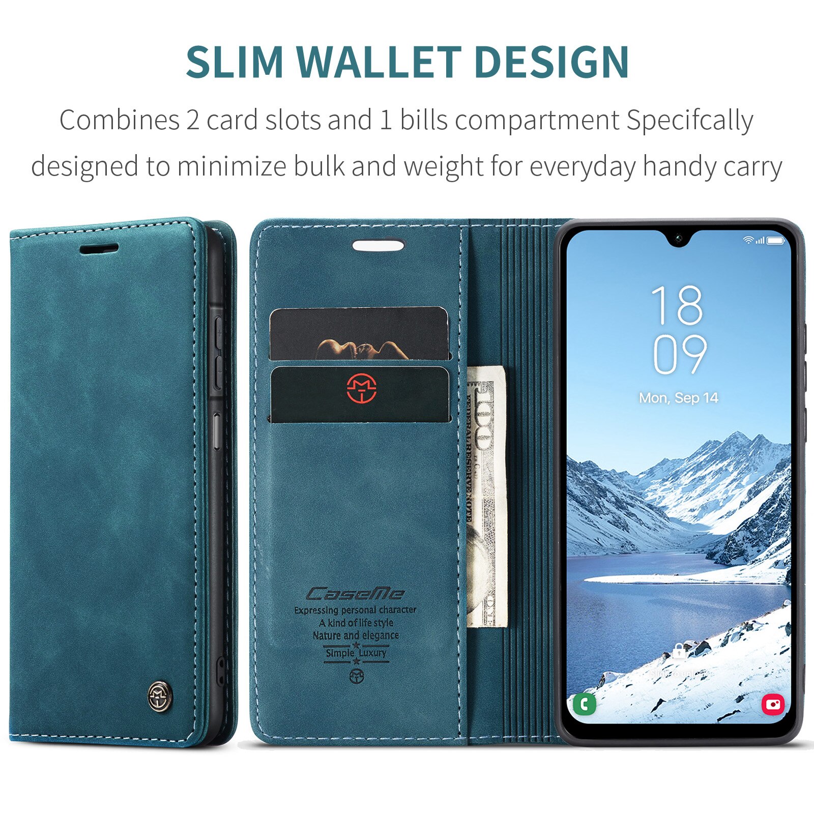 Étui portefeuille mince Samsung Galaxy A17, Bleu