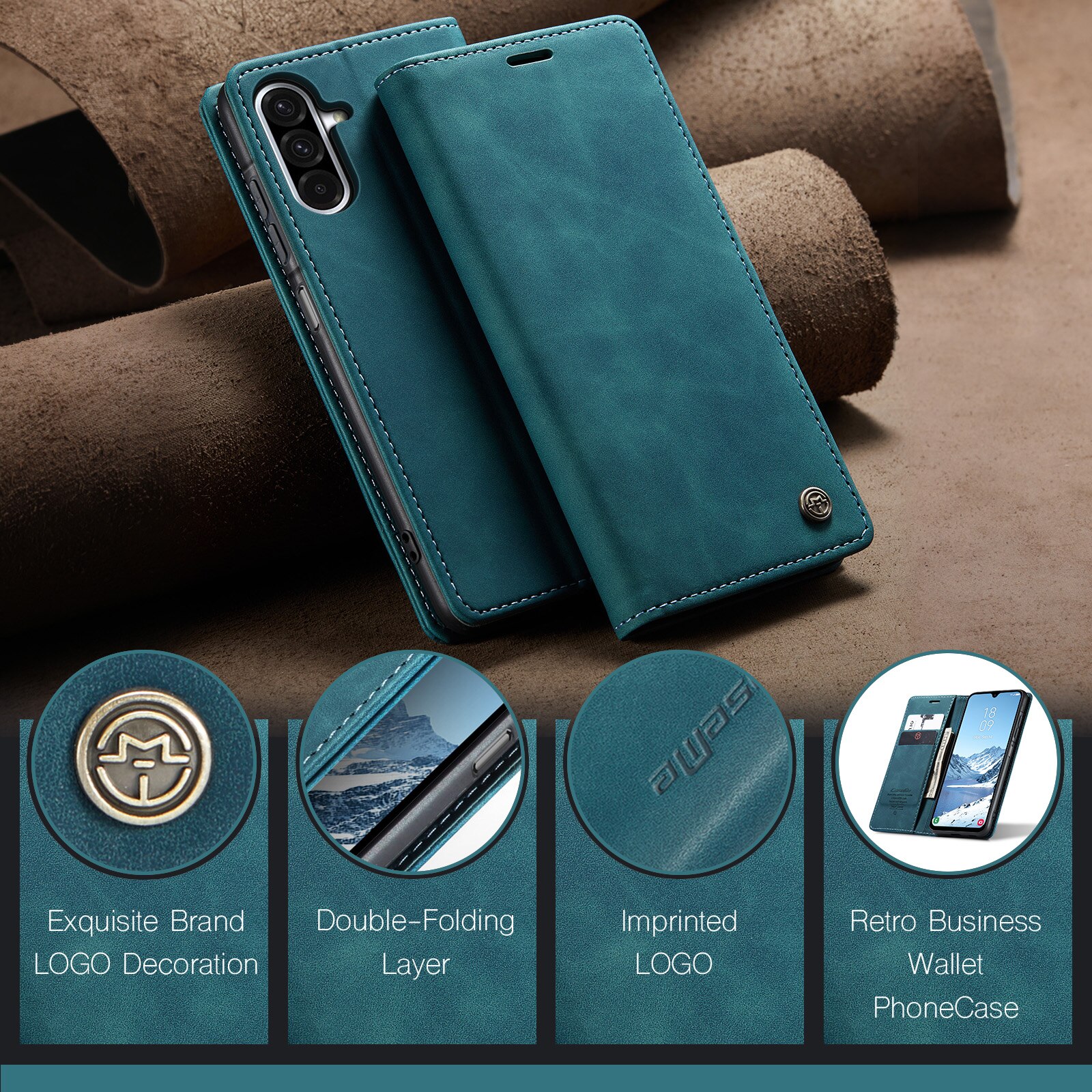 Étui portefeuille mince Samsung Galaxy A17, Bleu