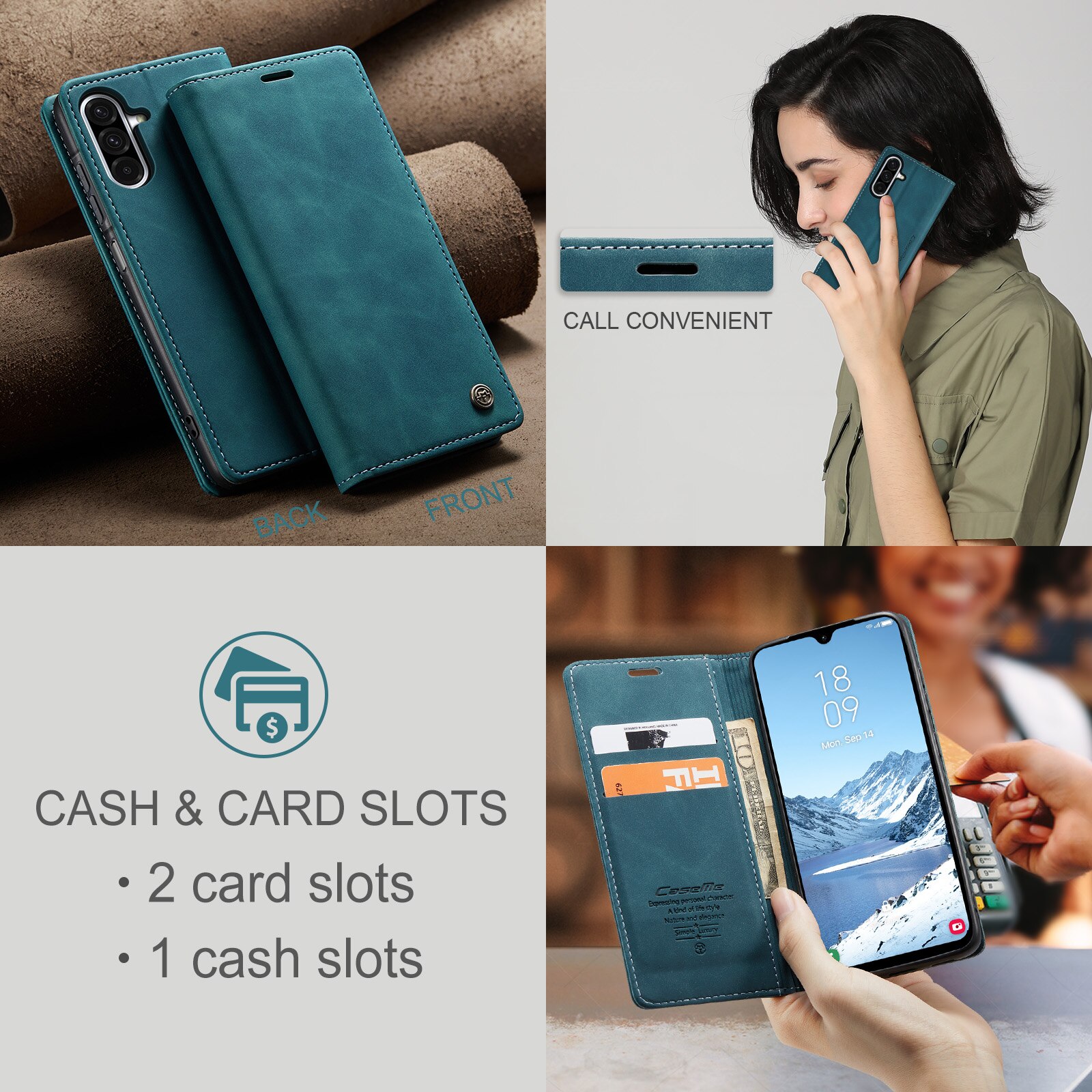 Étui portefeuille mince Samsung Galaxy A17, Bleu