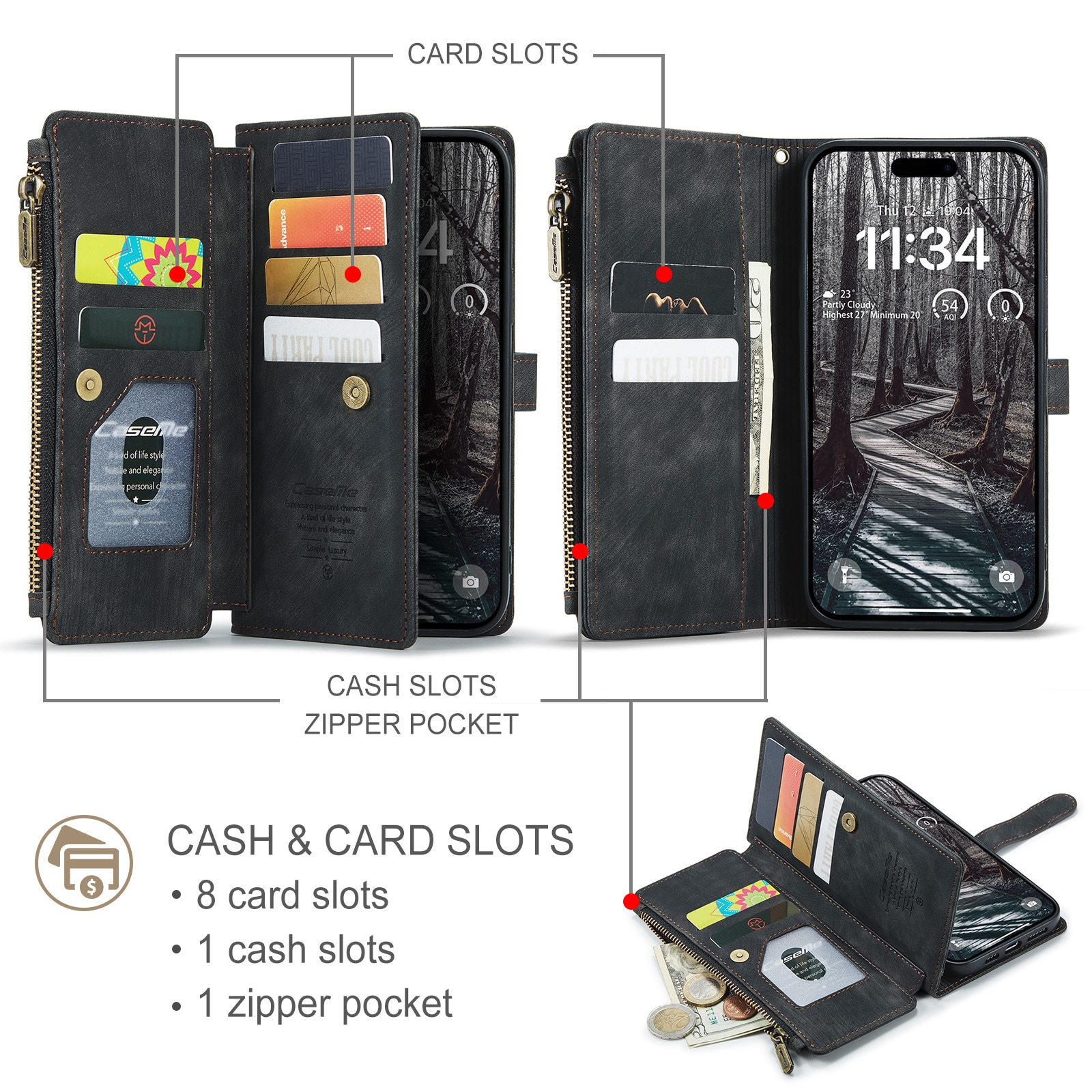Étui portefeuille multi-cartes iPhone 17 Pro, Gris