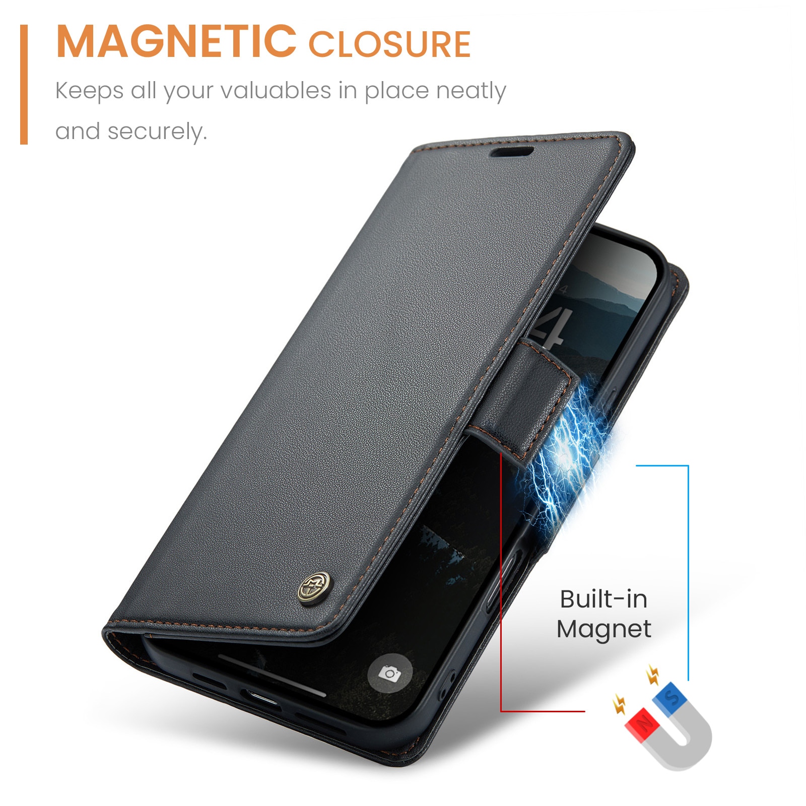 Étui portefeuille mince anti-RFID iPhone 17 Pro, Noir