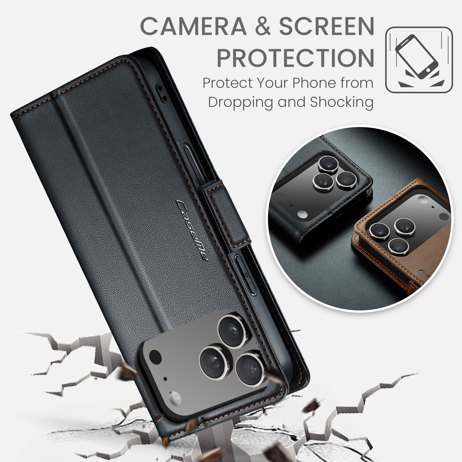 Étui portefeuille mince anti-RFID iPhone 17 Pro, Noir