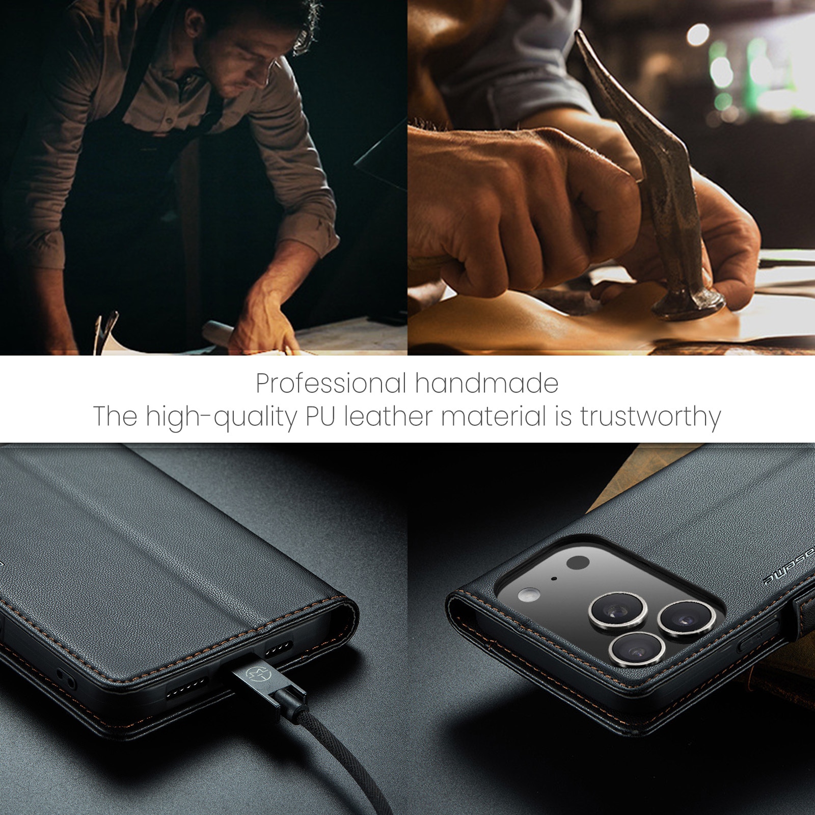 Étui portefeuille mince anti-RFID iPhone 17 Pro Max, Noir