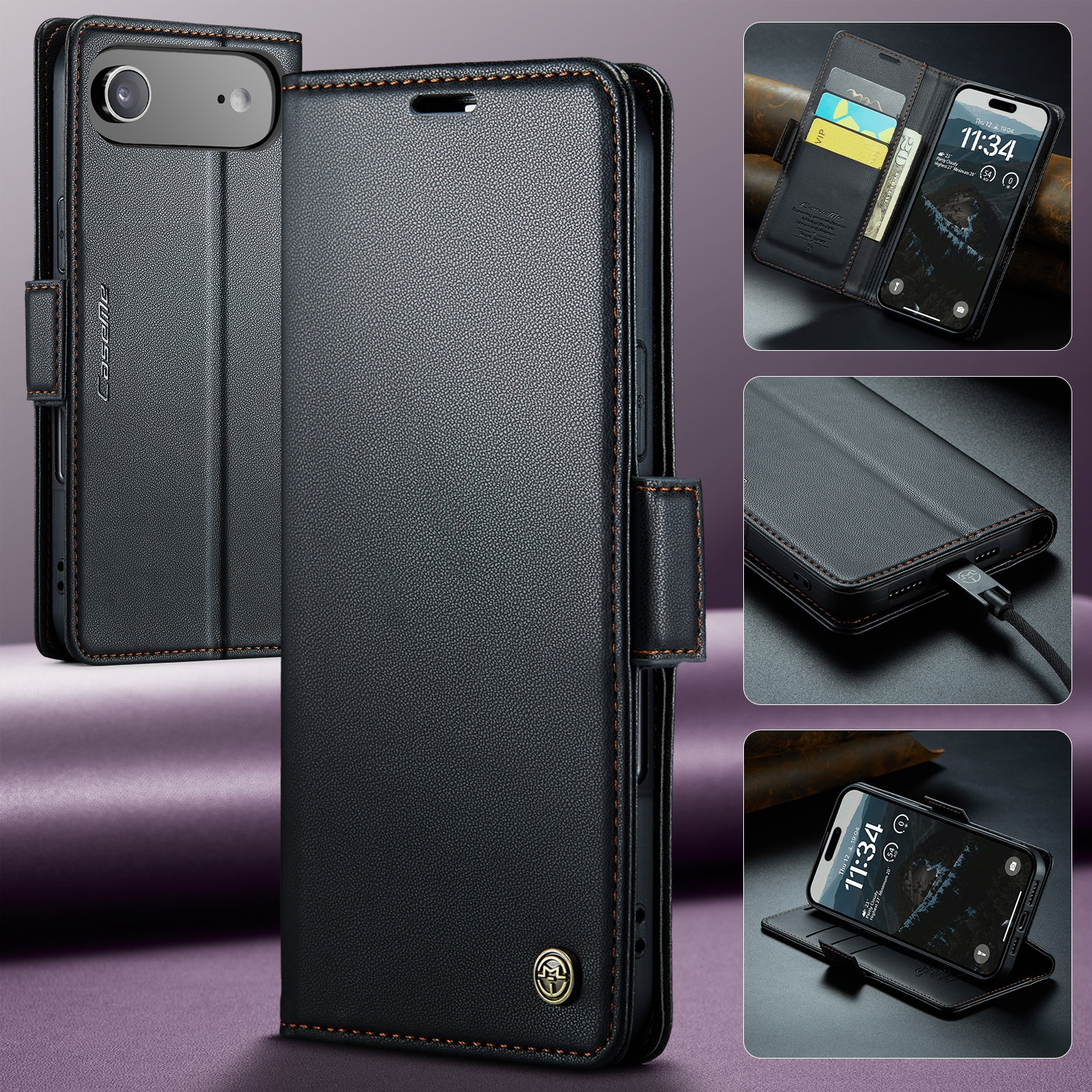 Étui portefeuille mince anti-RFID iPhone 17 Air, Noir