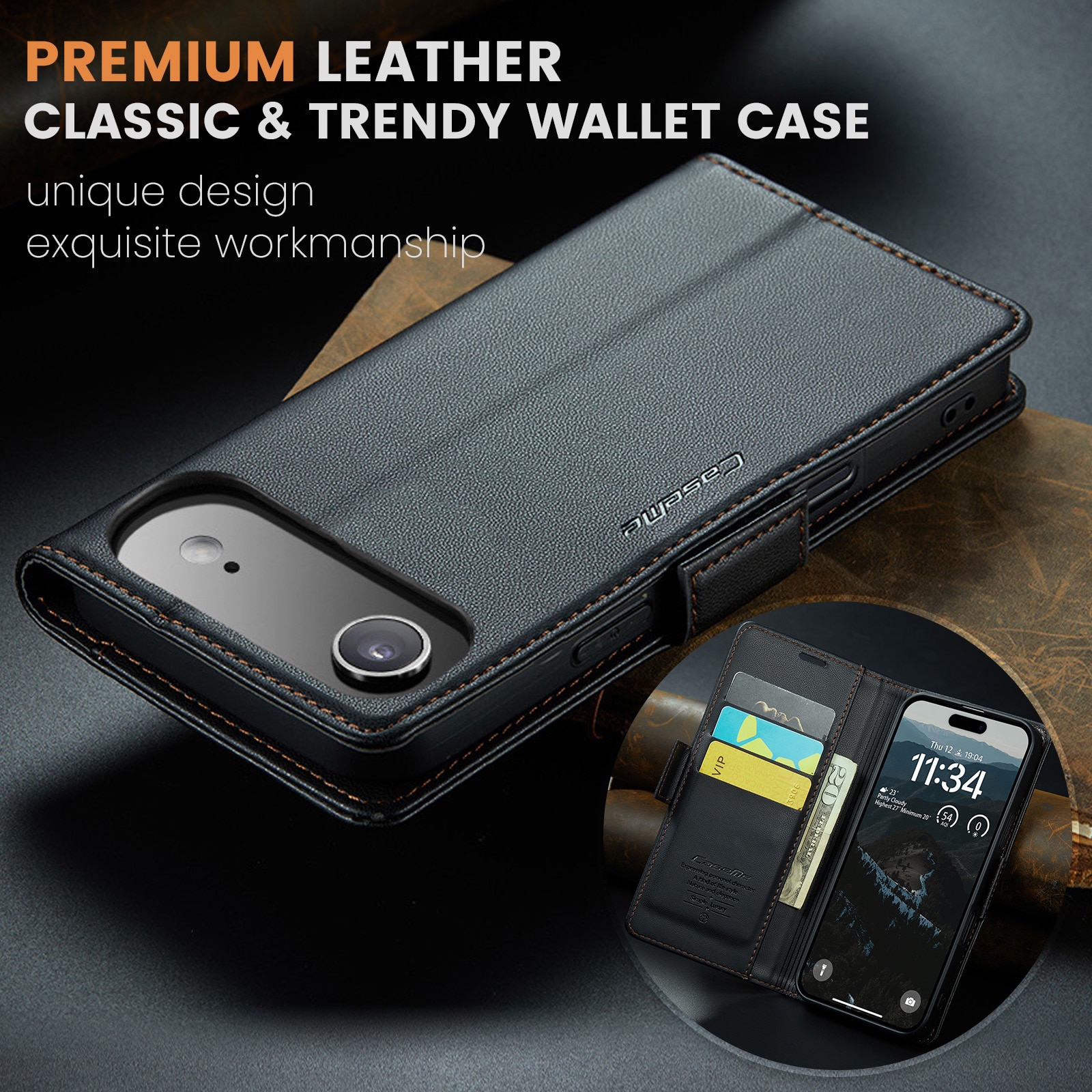 Étui portefeuille mince anti-RFID iPhone 17 Air, Noir