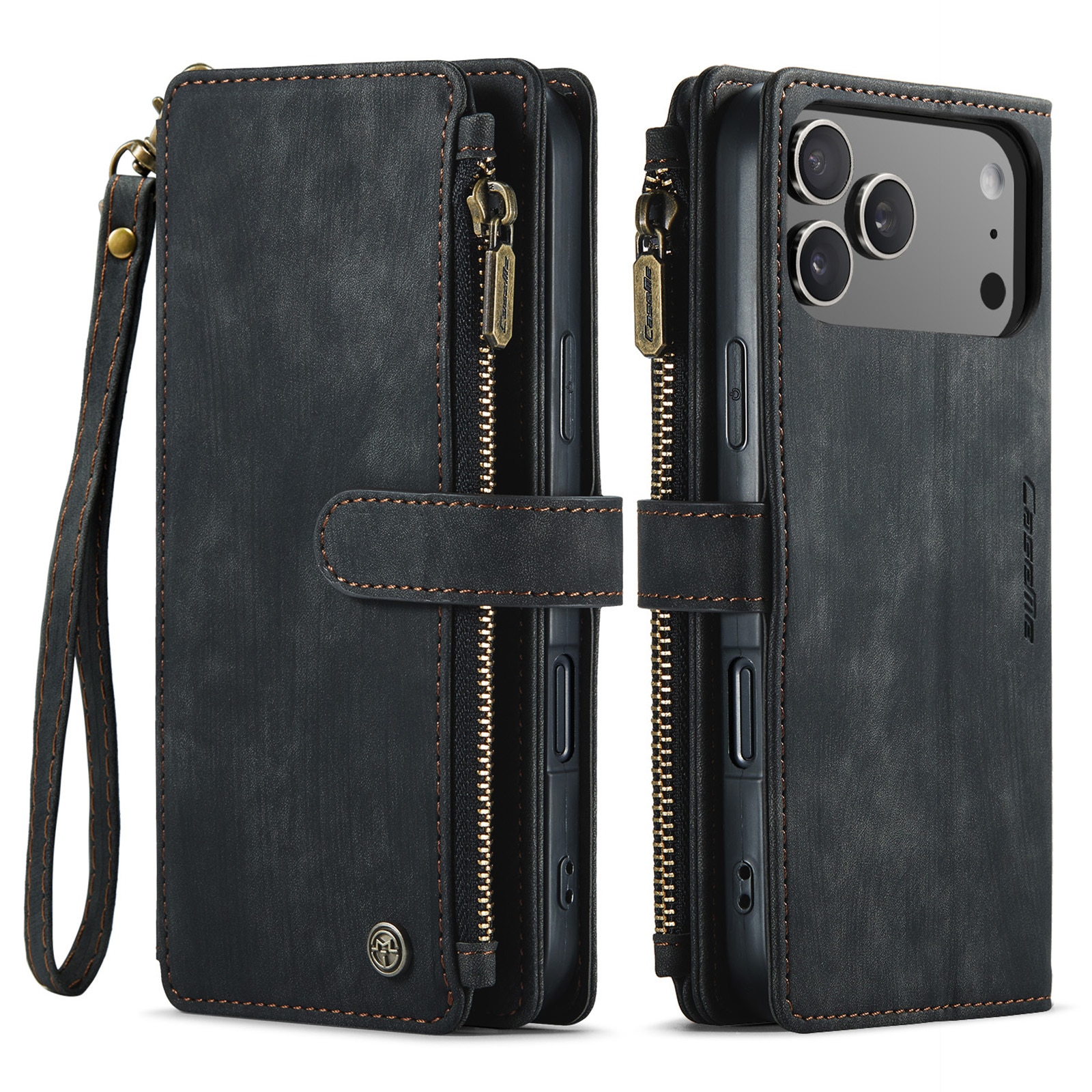 Étui portefeuille à glissière iPhone 17 Pro Max, Noir