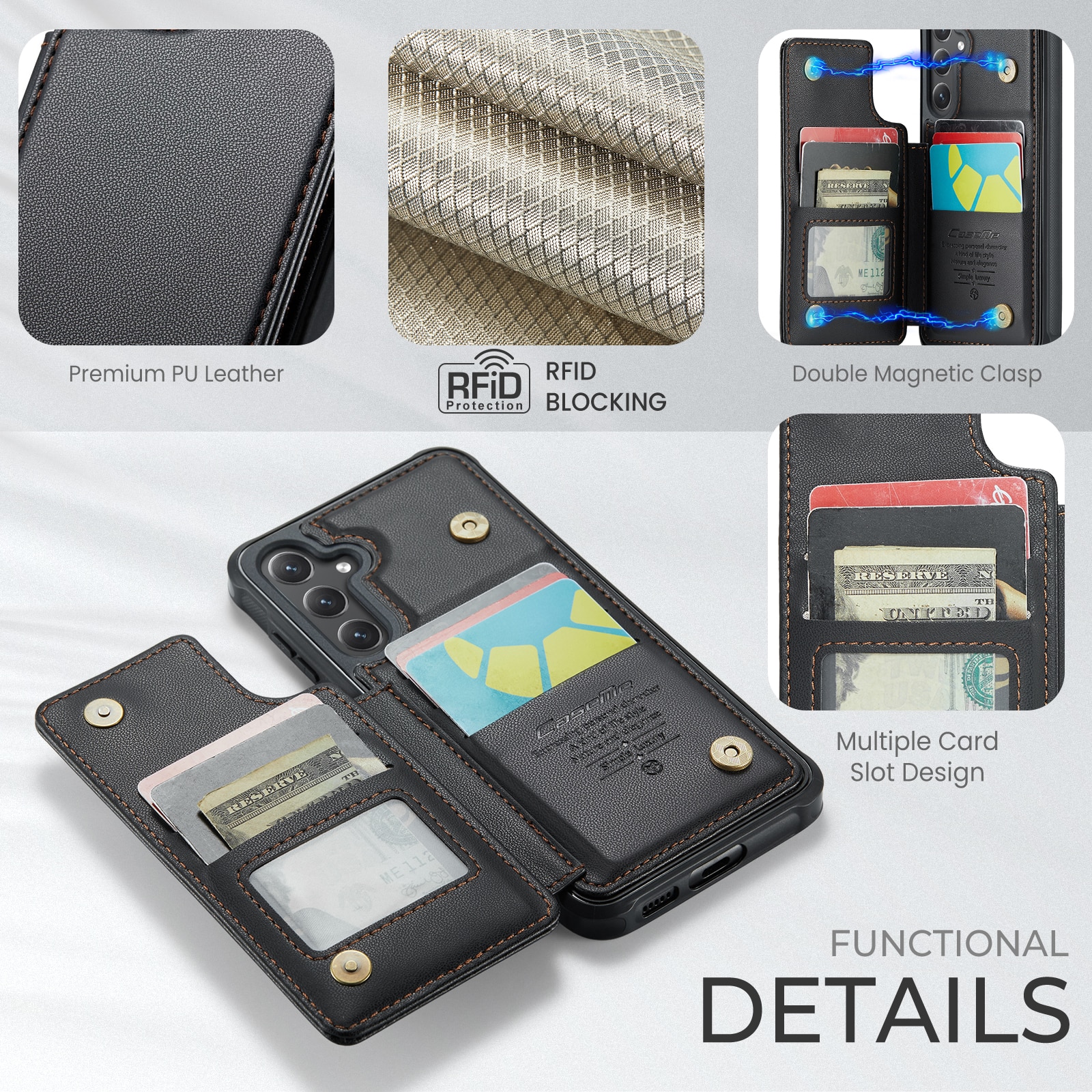 Coque porte-cartes anti-RFID Samsung Galaxy S25 FE, noir