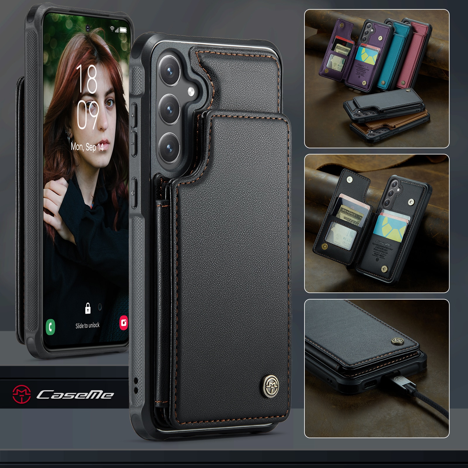 Coque porte-cartes anti-RFID Samsung Galaxy S25 FE, noir