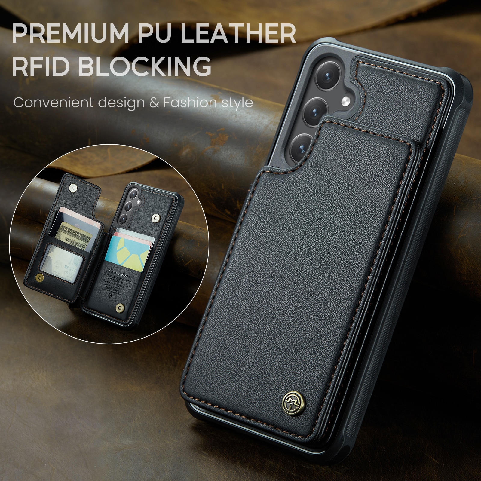 Coque porte-cartes anti-RFID Samsung Galaxy S25 FE, noir